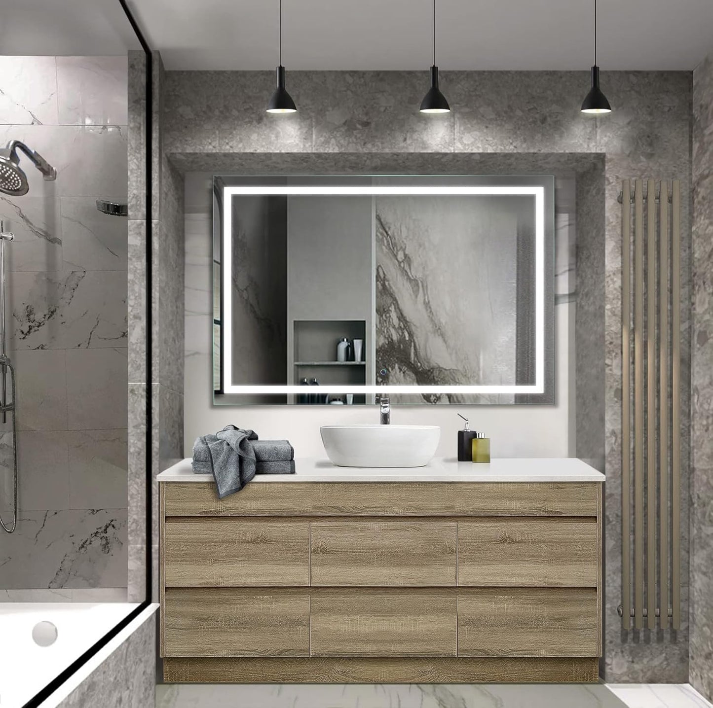 Krugg | Large 60 Inch X 36 Inch LED Bathroom Mirror | Lighted Vanity Mirror Includes Dimmer & Defogger | Wall Mount Vertical or Horizontal Installation