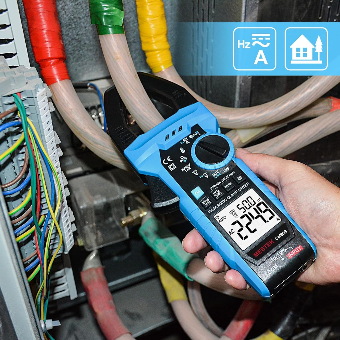 MESTEK Inrush Digital Clamp Meter, TRMS 6000 Counts Multimeter Voltage Tester with VFD & LOZ Mode, 1000A AC/DC Current Amp Meter with Resistance, Capacitance, Diodes, Continuity, Temperature, NCV