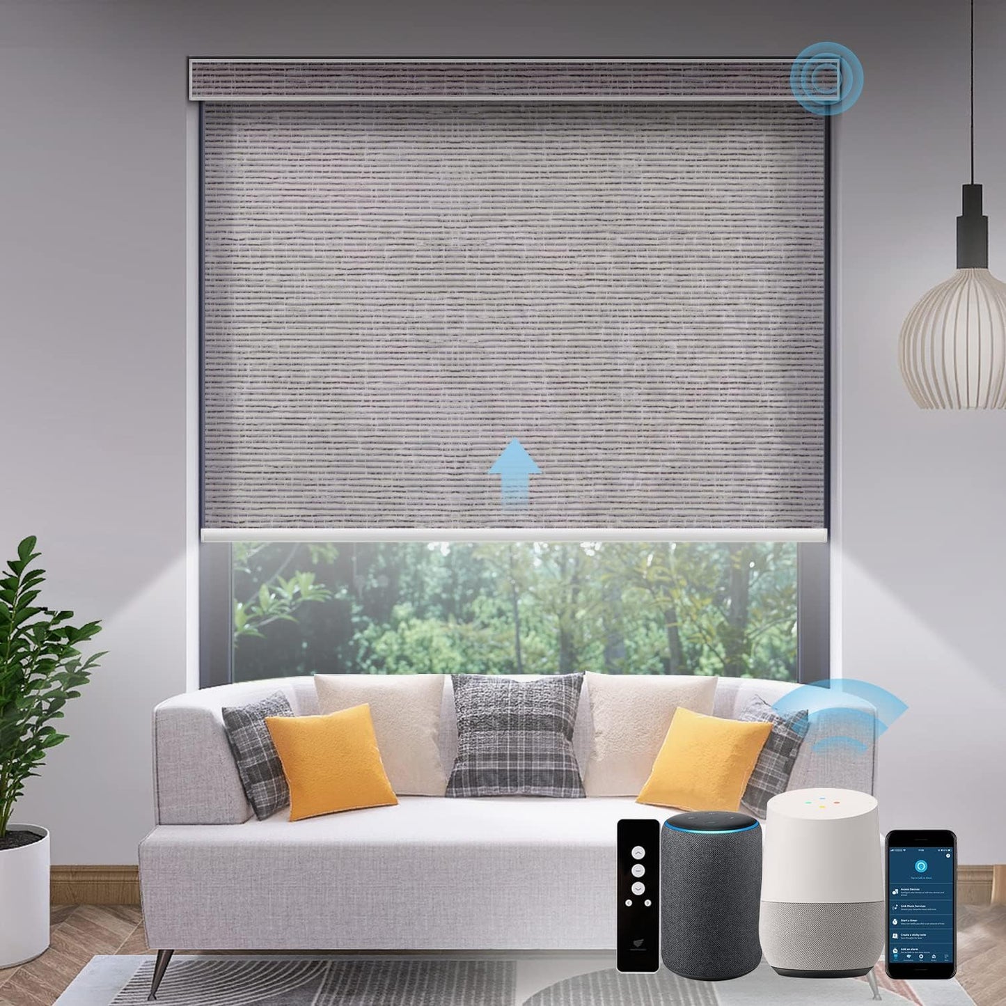 SmartWings Motorized Light Filtering Shades, Work with Matter Thread Homekit Z-Wave Alexa Google, 70% Blackout Shades Translucent, Cordless Blinds with Remote Control Rechargeable, Safari Rock Grey