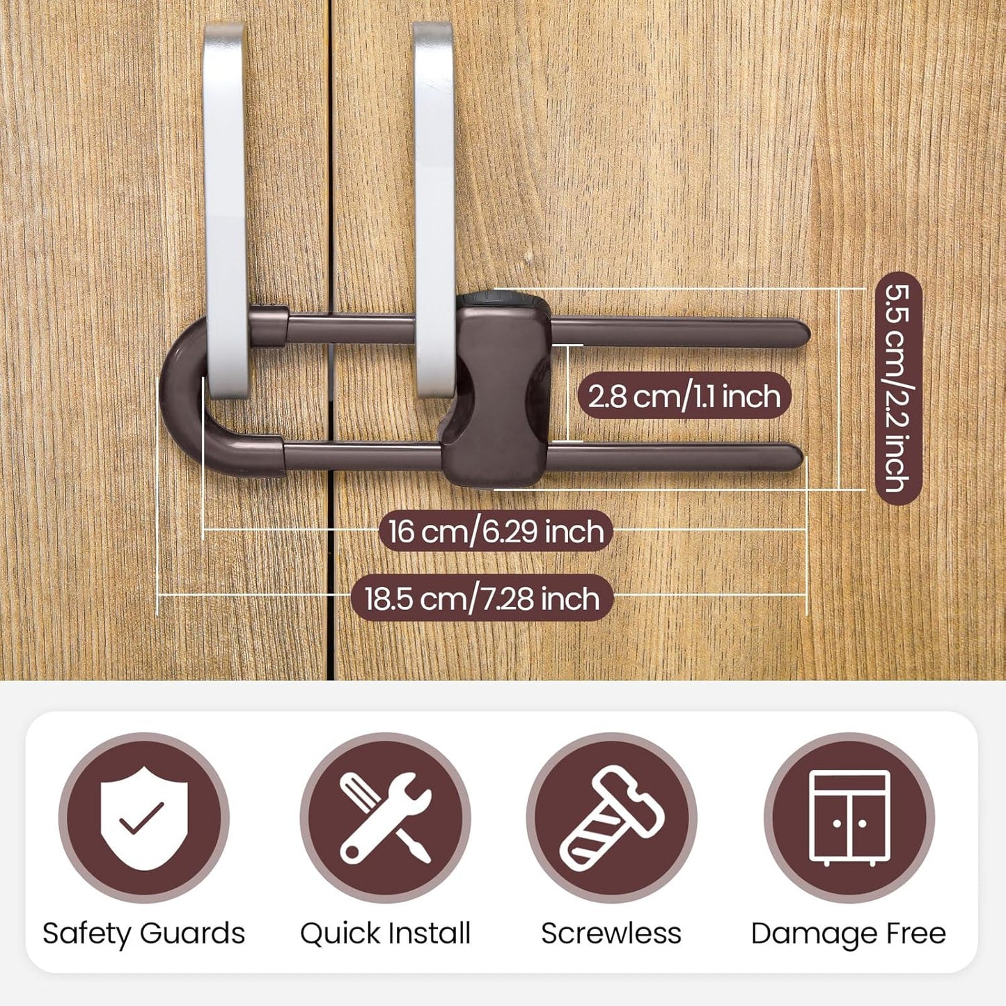 Jetec 10 Pieces Cabinet Locks for Babies, U-Shaped Proofing Drawers Safety Child Locks Adjustable, Easy to Use Childproof Latch for Knob Handle on Kitchen Door Storage Cupboard Closet (Brown,White)