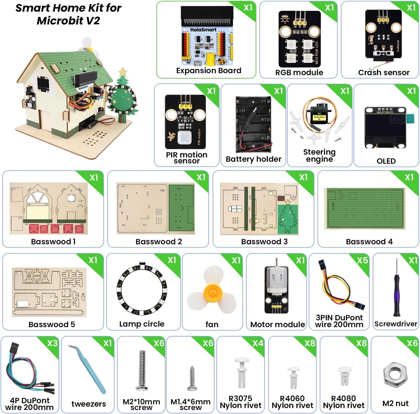 microbit Smart Home Kit for microbit v1 and v2,STEM Education Kit with Online Tutorial(Without Micro:bit and AAA Battery),Green