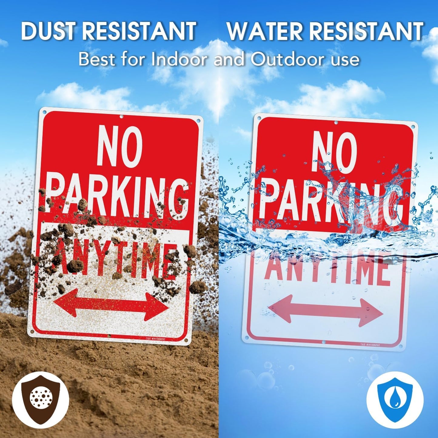 T&R No Parking Anytime Sign - 1 Pack - 14 x 10 Inches Rust Free .040 Aluminum Reflective - UV Protected, Waterproof, Weatherproof and Fade Resistant - 6 Pre-drilled Holes
