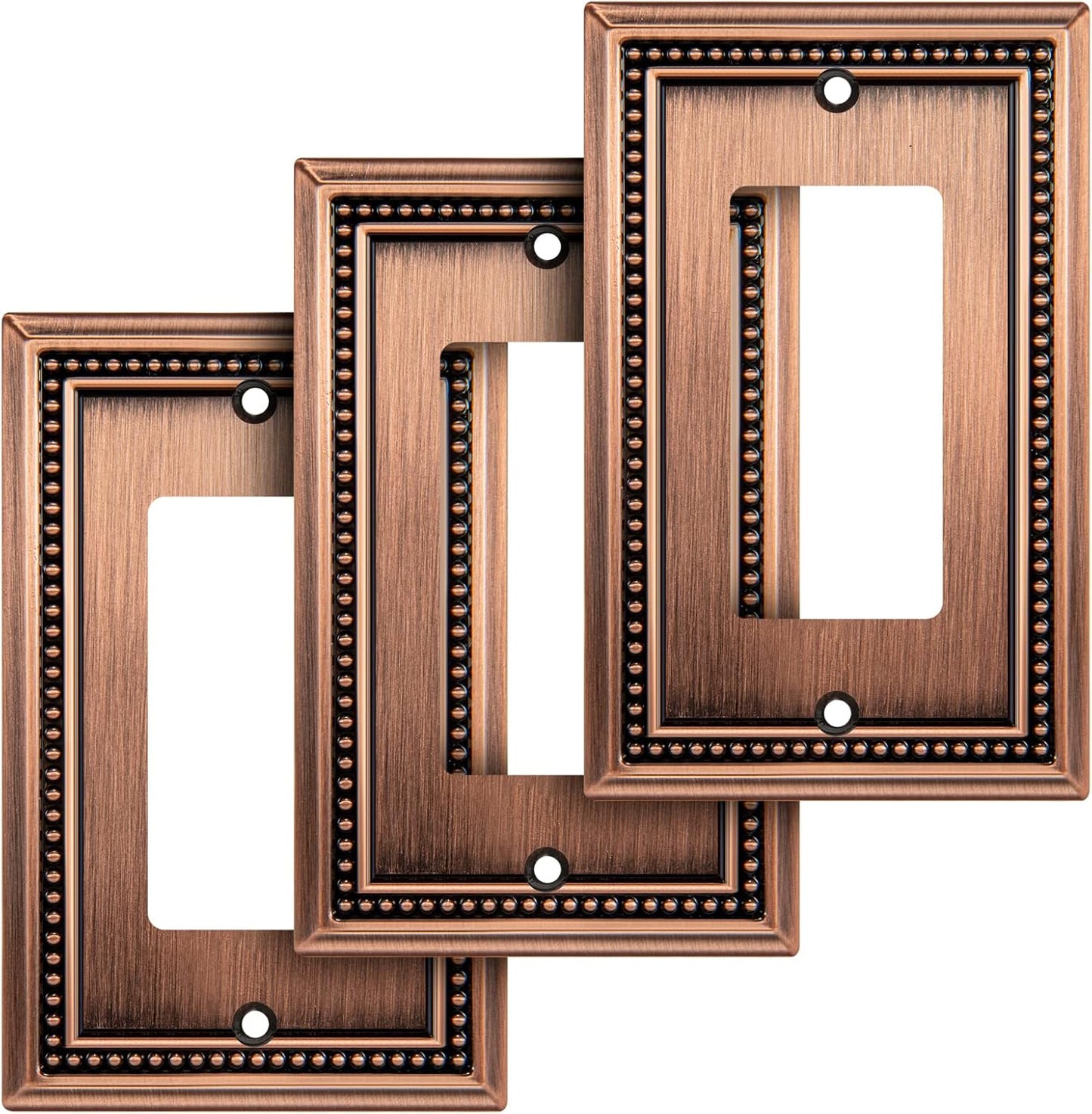 Henne Bery Sunken Pearls Heavy Duty Decorative Wall Plate Switch Plate Outlet Cover (Single Decorator, 3 Pack, Antique Copper)