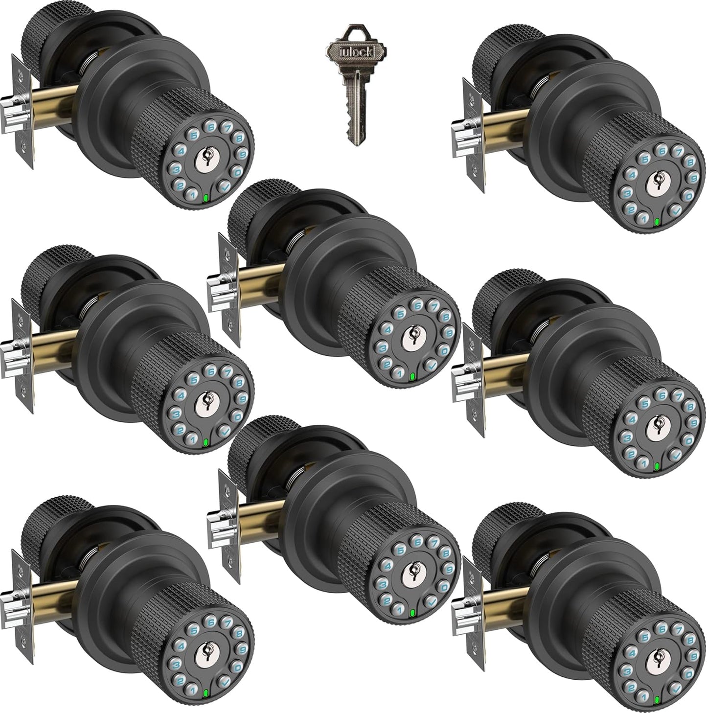 Smart Door Knob with Keypad and Key,Keyless Entry Door Lock with Rubber Grip, Auto Lock,50 User Code,Waterproof, Easy to Install and Program for Bedroom(Matte Black Same Key 8 Pack)