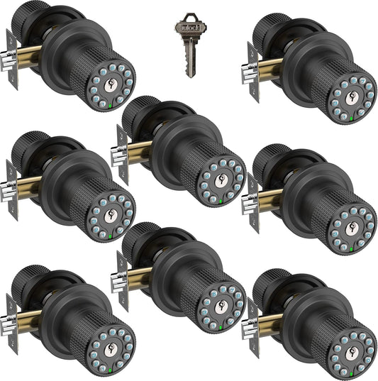 Smart Door Knob with Keypad and Key,Keyless Entry Door Lock with Rubber Grip, Auto Lock,50 User Code,Waterproof, Easy to Install and Program for Bedroom(Matte Black Same Key 8 Pack)