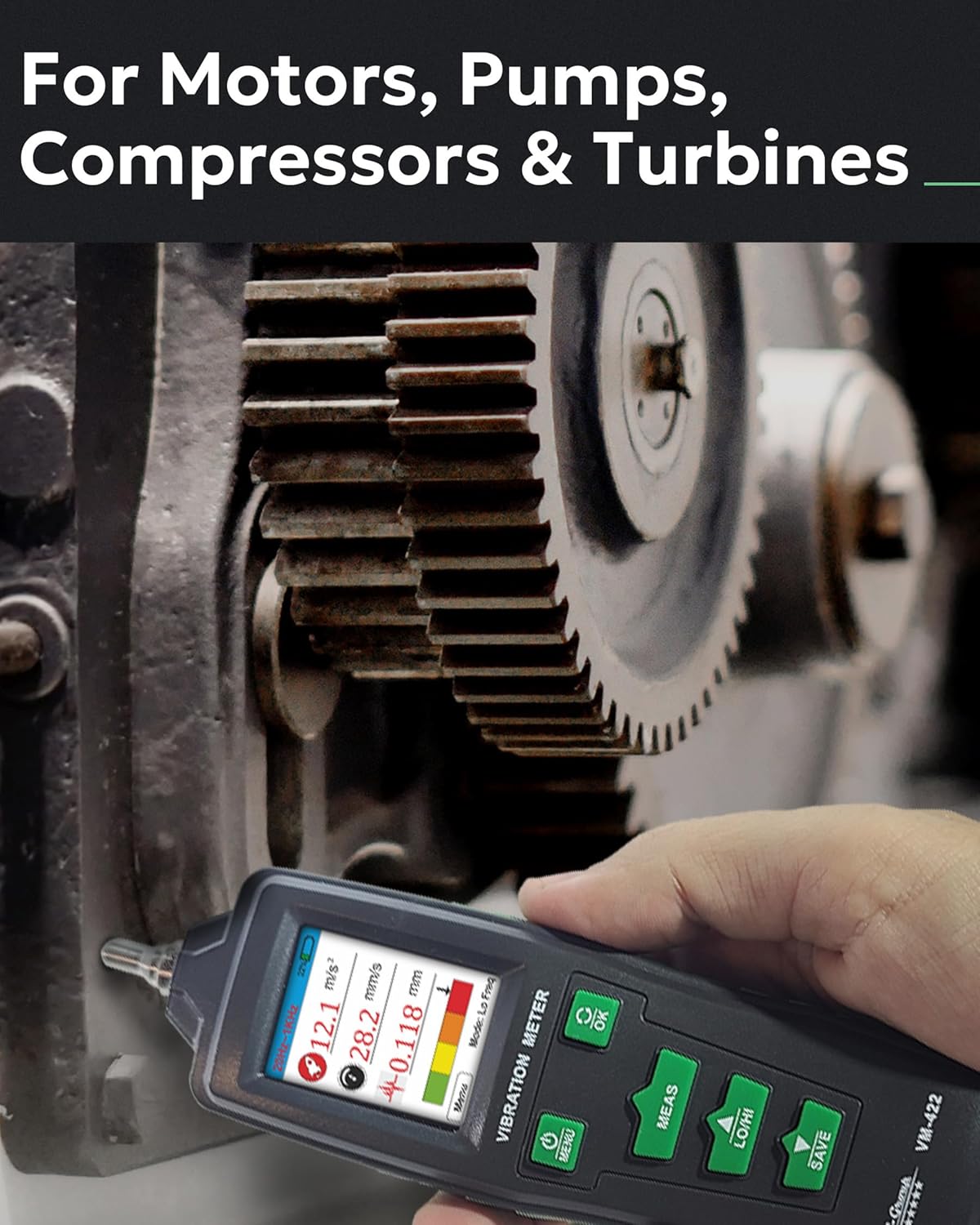 Vibration Meter VM-422 Digital Vibrometer Handheld Vibration Analysis Equipment Acceleration Velocity Displacement Measurement