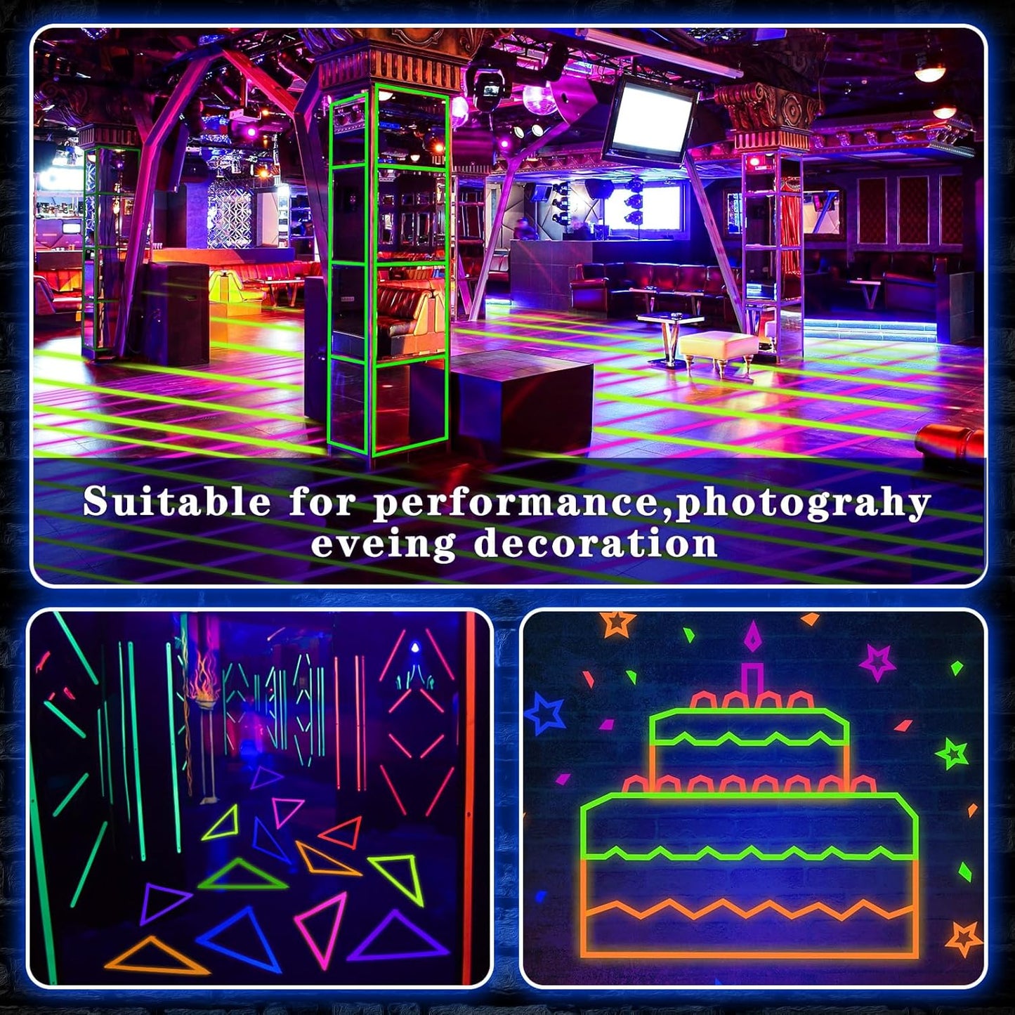 Whaline 6 Colors Neon Gaffer Cloth Tape Fluorescent Rainbow Color UV Blacklight Tape Neon Duct ReflectiveTape for UV Party Theatres Staged Dark Areas(1 inch x 34.8 feet)