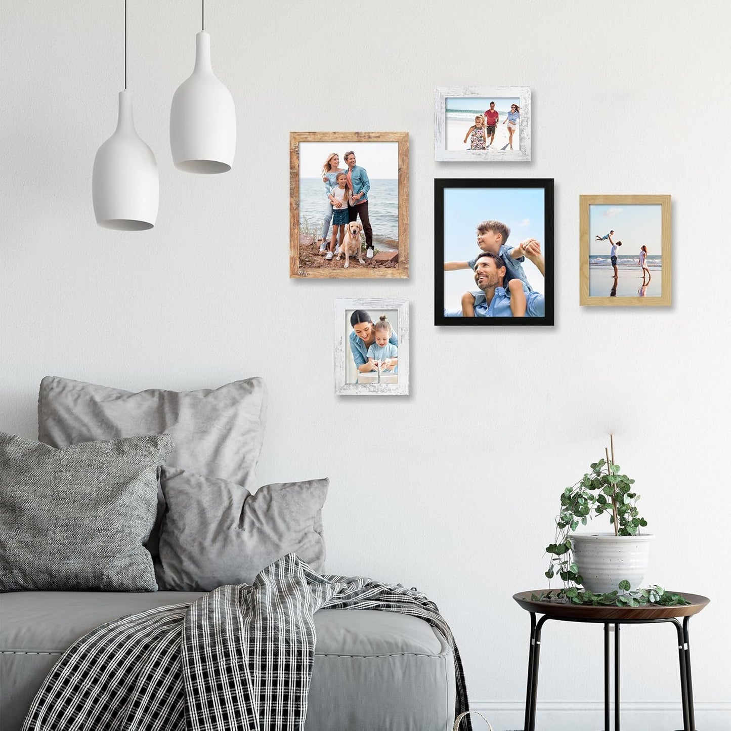 iRahmen 5x7 Picture Frame Set of 4, High Definition Real Glass 5 x 7 Photo Frames for Desktop Display and Wall Mounting(Distressed White+Oak+Rustic Brown+Black)