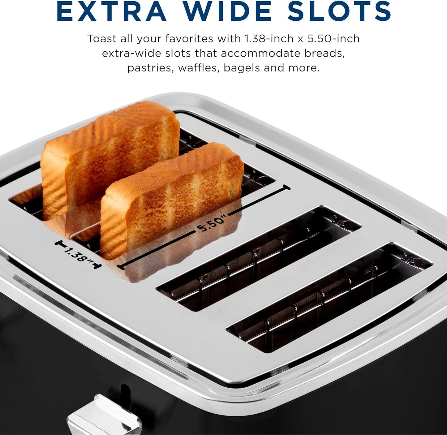 GE 4 Slice Toaster | Extra Wide Slots for Bagels, Breads, Waffles & More | 7 Shade Options | Countertop Kitchen Essentials | 1500 watt, Black