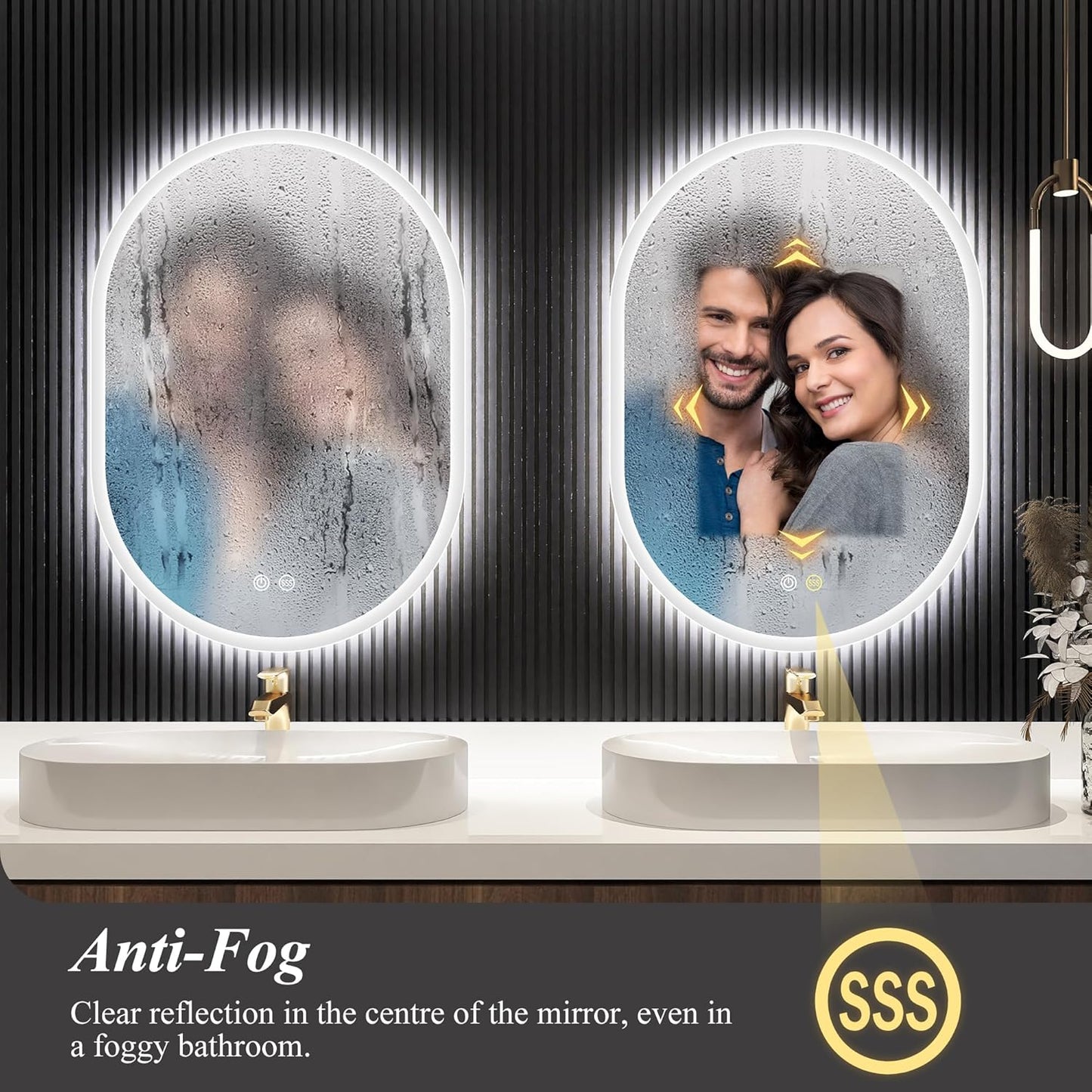 S'bagno 2pcs 28x20 inch Oval-Led-Bathroom-Mirror Dimmable Brightness, Lghted-Bathroom-Mirror with Defogger, Touch-Buttons, Lights Color Changing, Vertical and Horizontal