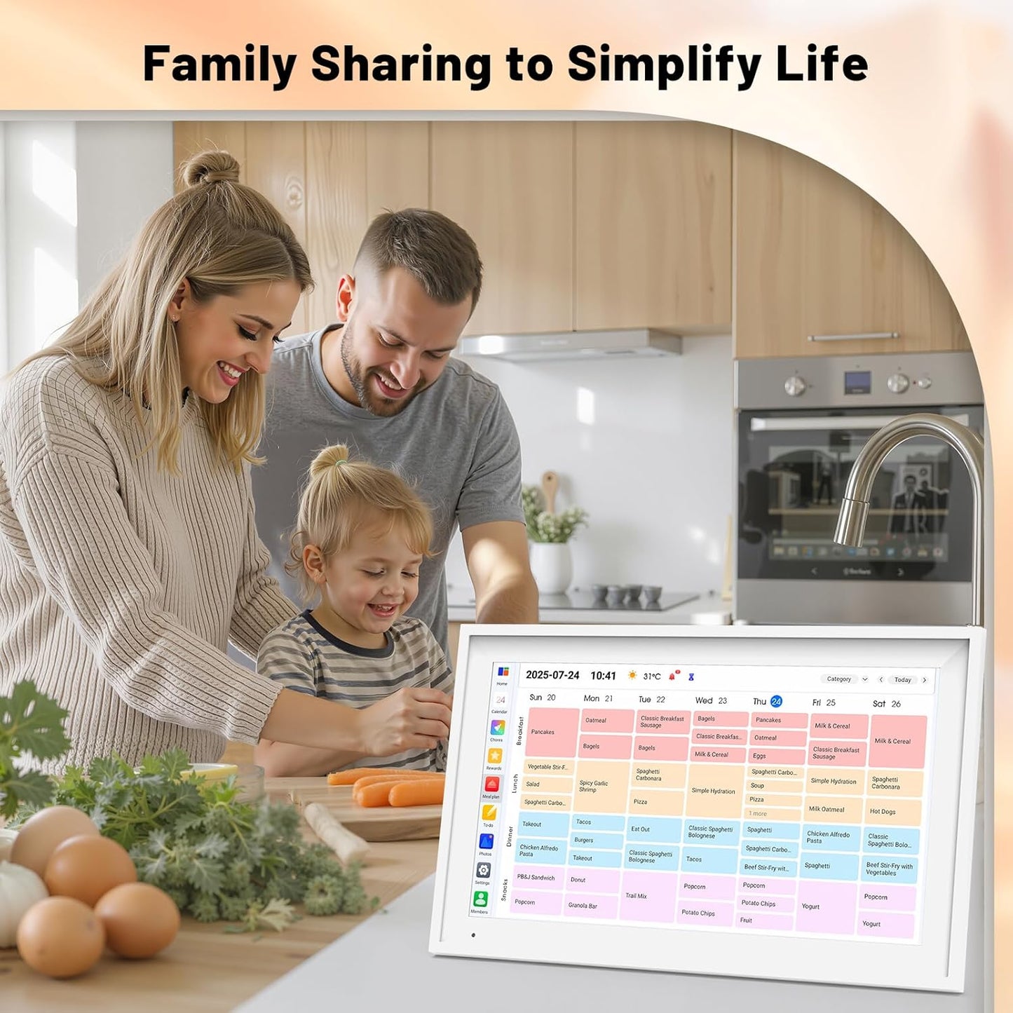 Digital Calendar 15.6" Smart Calendar&Chore Chart, 1920*1080 Interactive Touchscreen Electronic Calendar for Family Schedules, 64GB Wifi Meal Planner, Wall&Desk Mountable, 2025 Calendar-White