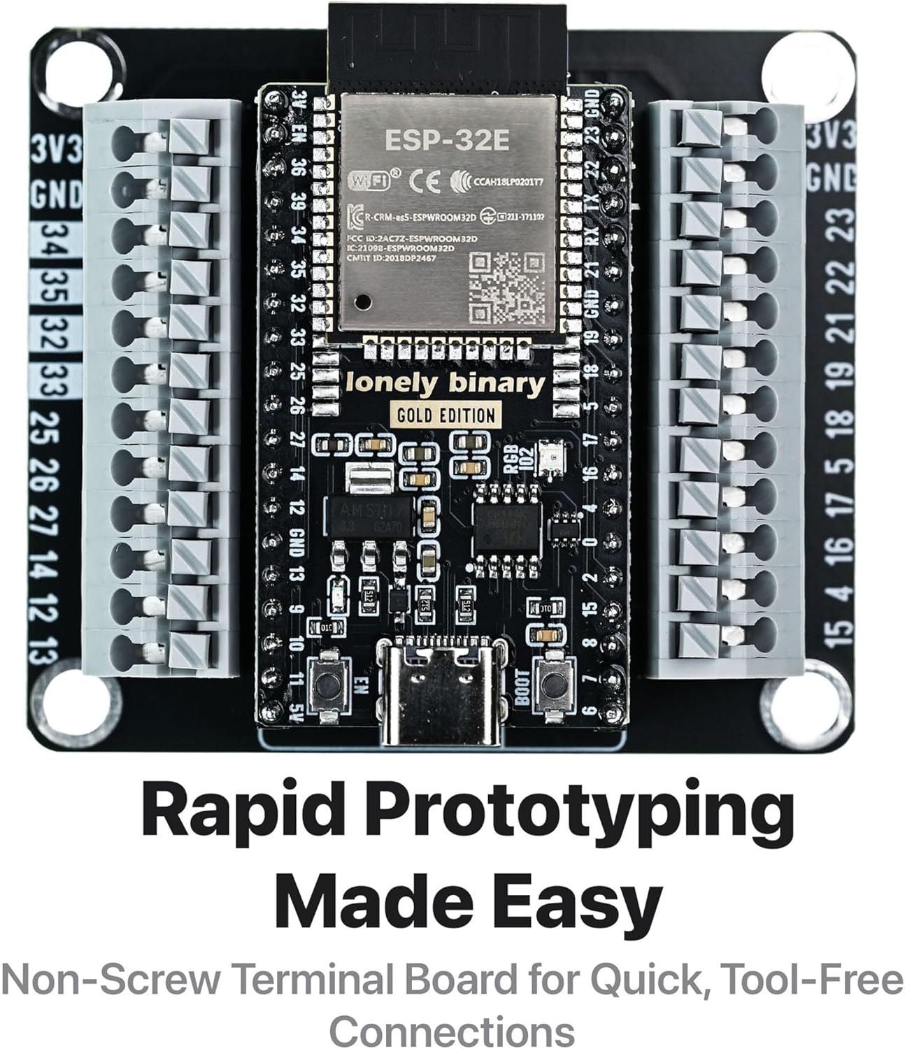 3-Pack ESP32 Gold Edition Kit WiFi Bluetooth Dual-Core MCU with Breakout Boards (Screw/Non-Screw Expansion Board) Tutorials -Type-C ESP32 Prototyping Kit Compatible with Arduino IDE