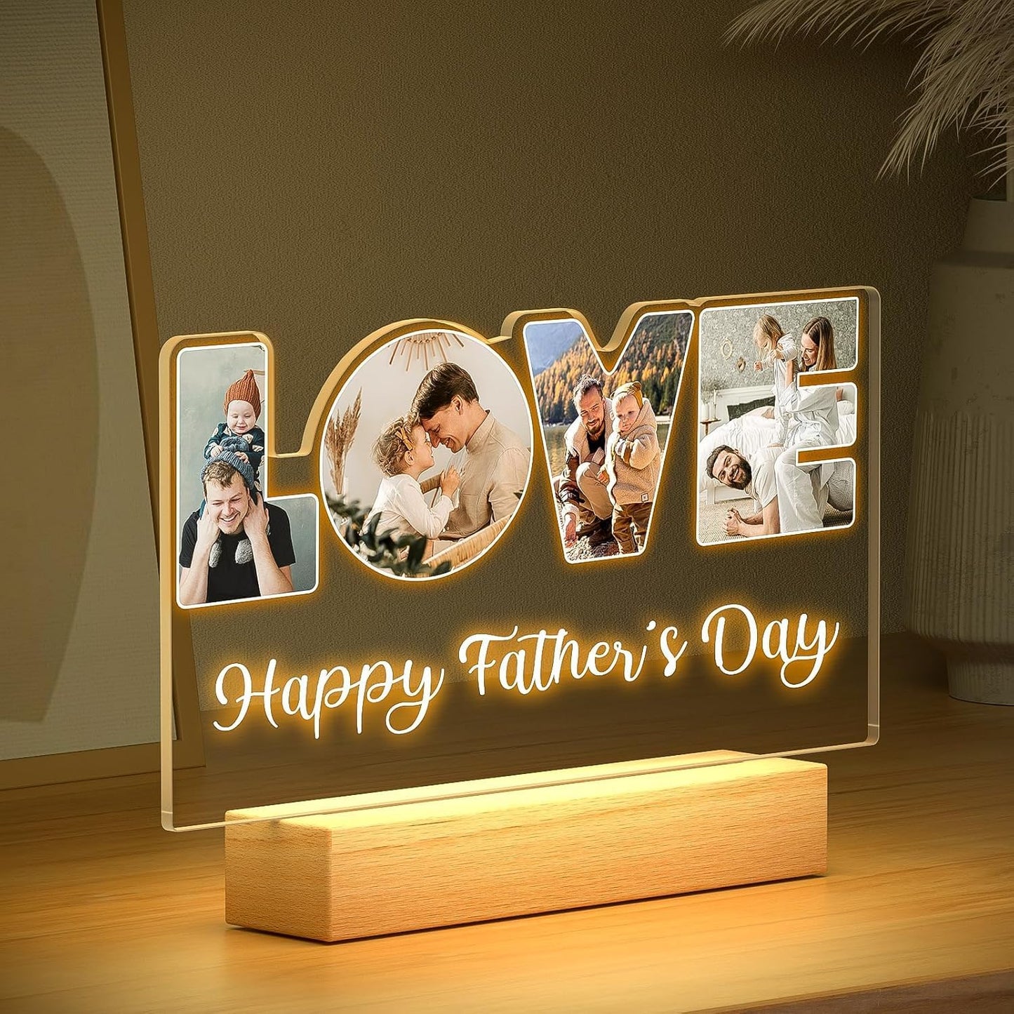 Custom Picture Frames with Photo, Customized Picture Frame, Personalized Photo Frame with Night Light, Personalized Valentines Day Gifts for Dad