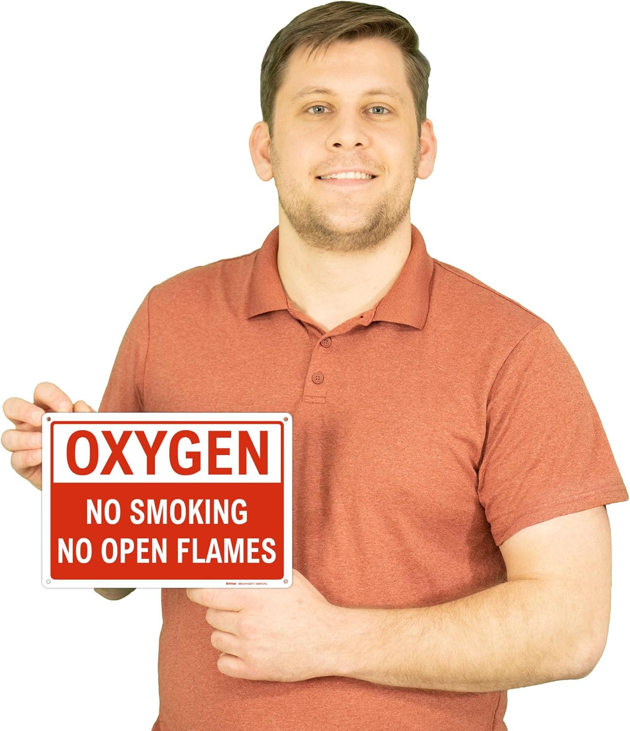 Brimar - 10 x 7" - Oxygen No Smoking No Open Flames Sign - .040″ Rust-Free Aluminum - Easy Installation With 4 Pre-Drilled Holes - Clear And Concise Safety Message