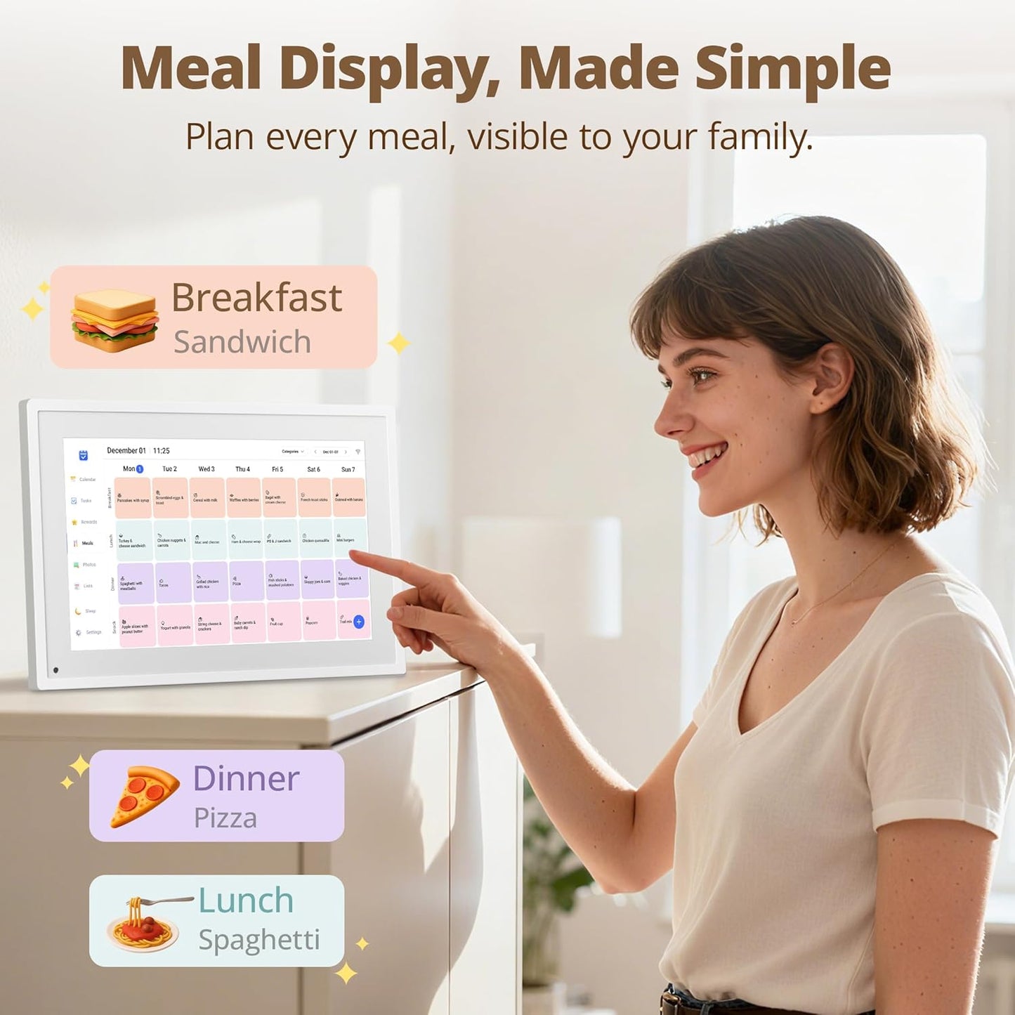 Dragon Touch 10.1 inch Digital Calendar Chore Chart – Interactive Touchscreen, Smart Family Planner, Hearth Display Desk Digital Calendar Seamless Scheduling white