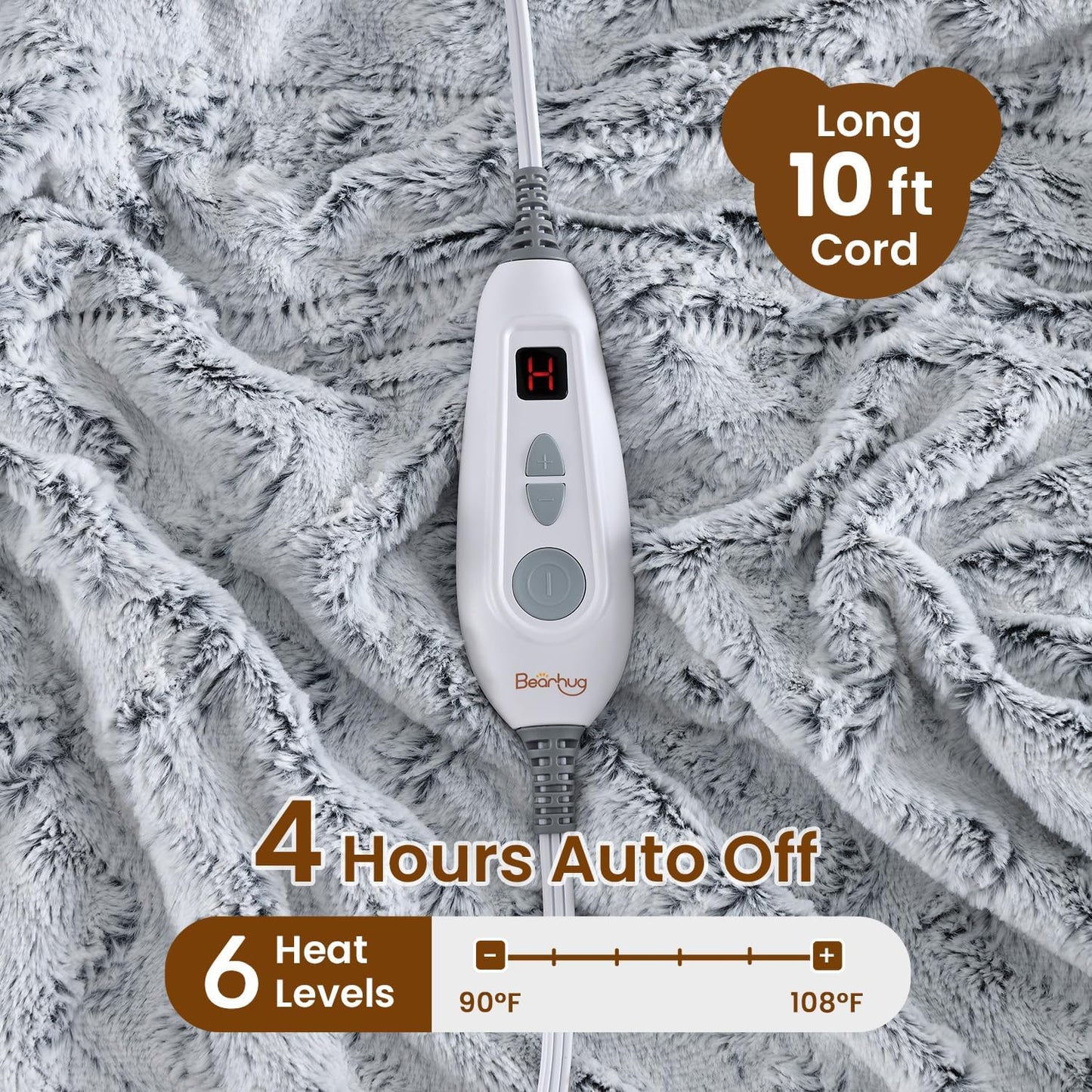 Bearhug Heated Blanket 6 Heat Settings Electric Blanket, 4-Hour Auto Shut-Off, Luxurious Faux Fur & Sherpa Dual-Sided Heated Throw, Machine Washable, 50 x 60 Inches, Gift-Ready Elegant Packaging