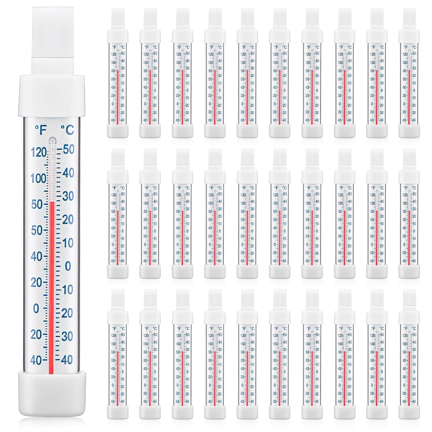30 Pack Refrigerator Freezer Thermometer, Long Strip Hanging Standing Analog Thermometer with Fahrenheit Celsius for Kitchen Fridge Freezer Cooler (-40 to 122°f/-40 to 50°c)