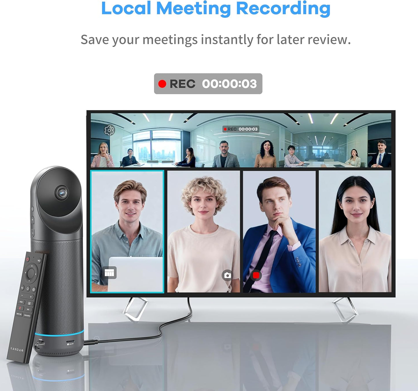 KanDao Meeting Pro 360° Video Conference Room Camera - AI Tracking, Meeting Recording & USB Plug-Play, Portable 8 Mics Array Meeting Camera, Compatible with Zoom/Teams/Google Meet, 5 Smart Modes
