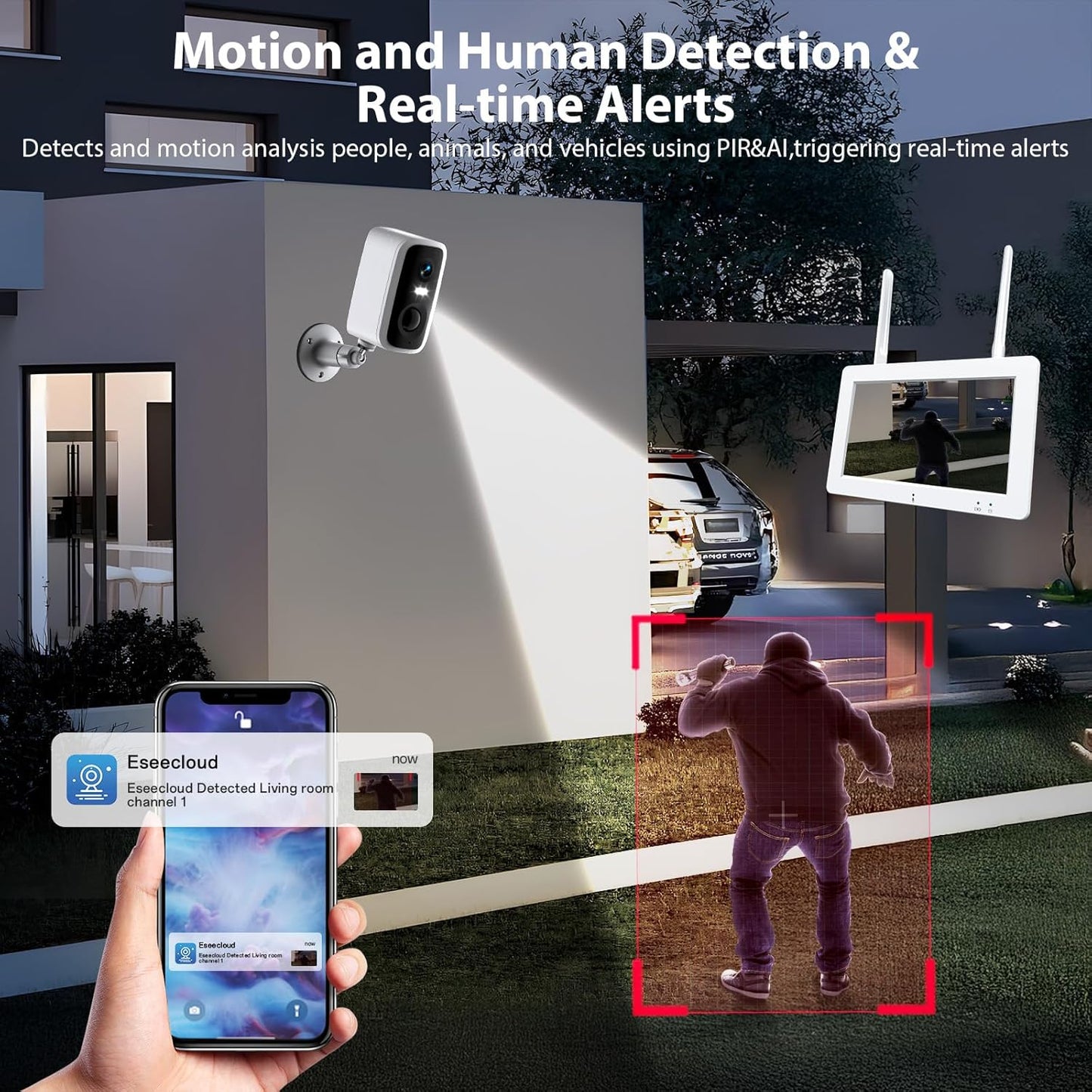 Wireless Security Camera System with 7" Touchscreen Monitor & 2PCS 4MP Security Cameras,Indoor Outdoor Camera 2-Way Audio,Color Night Vision,Motion Detection