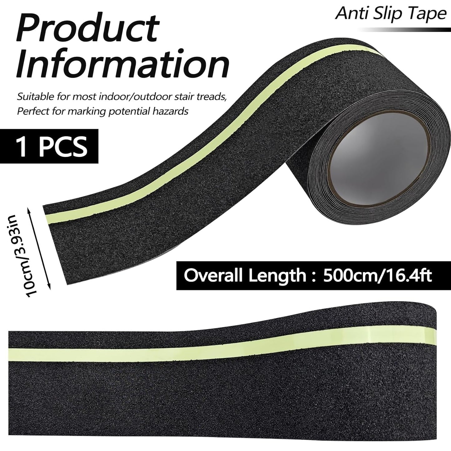 Huakaile Glow in The Dark Tape Anti Slip Grip Tape, 3.93" x 16.4Ft Luminous Reflective Tape, Waterproof Non Skid Traction Tape Strips for Outdoors Steps Indoor Stairs Treads Ladder Floor