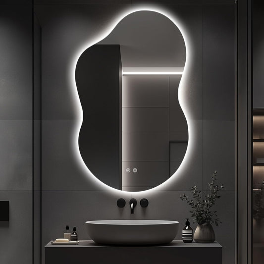 48"x30" Irregular LED Lighted Vanity Mirror for Bathroom, Backlit Only, Anti-Fog, 3-Color Dimmable Lighting, Wall Mount [Horizontal/Vertical]