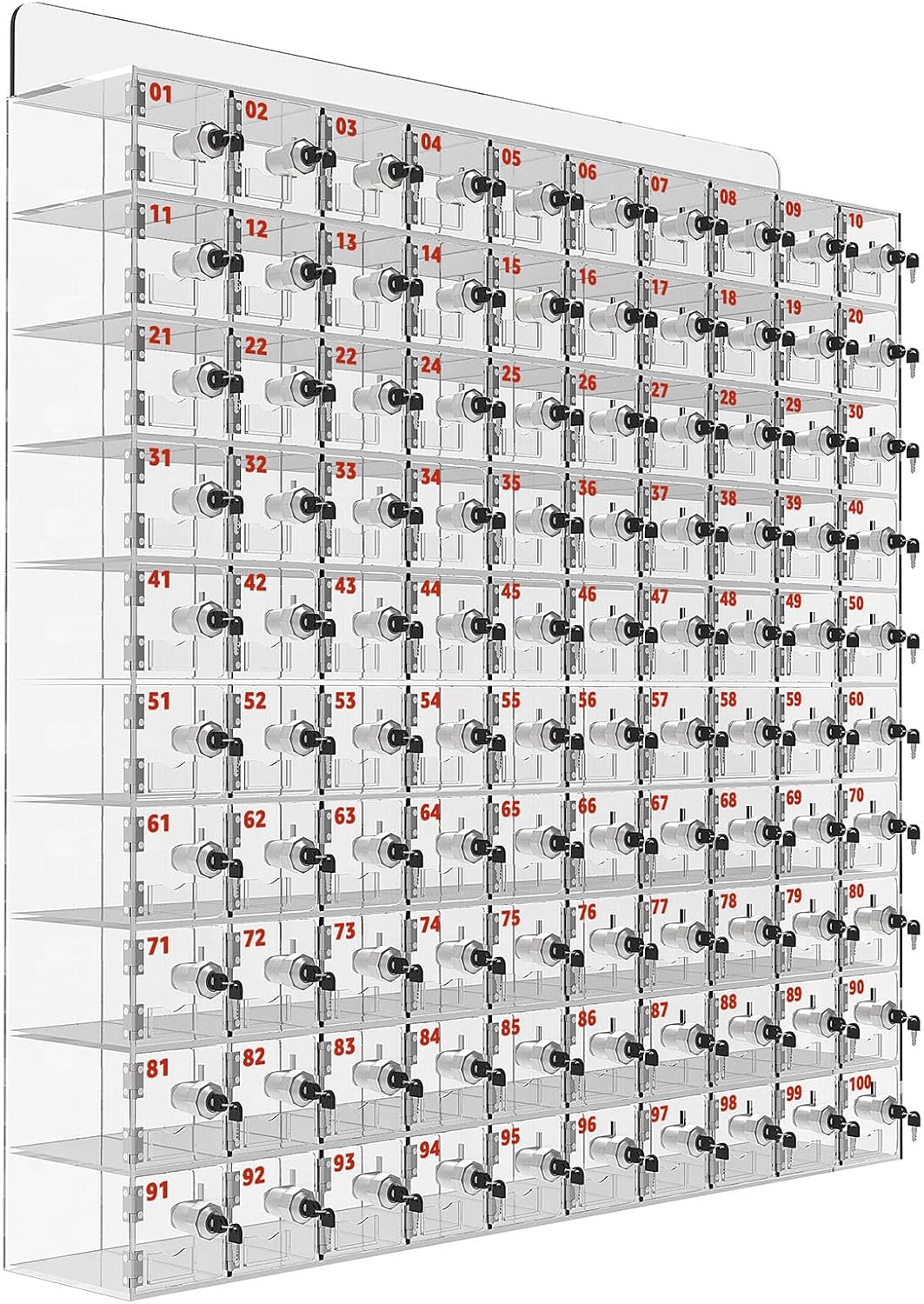 100 A Slots Cell Phone Locker Box, Clear Phone Storage, Acrylic Cell Phone Lock Box with Door Locks and Keys, Wall Mounted Cell Phones Cabinet for Office School Classroom Factory