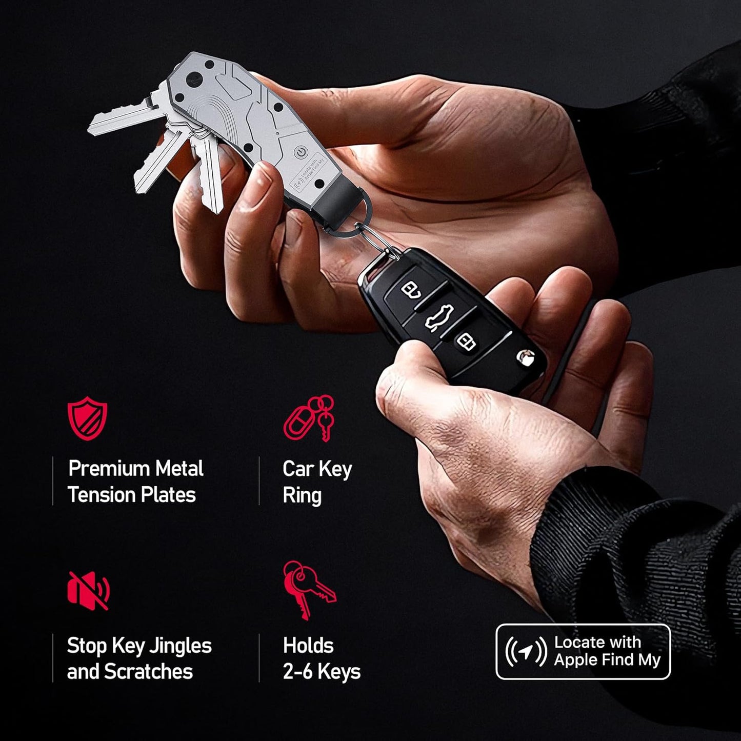 Zeeker Air Keychain, Key Organizer Works with Apple Find My, Built-in airtag Chips, Holds 2-6 Keys, Car Key Chains with GPS Tracker, Key Finder, Minimalist Key Holder for Men and Women, iOS Only Use