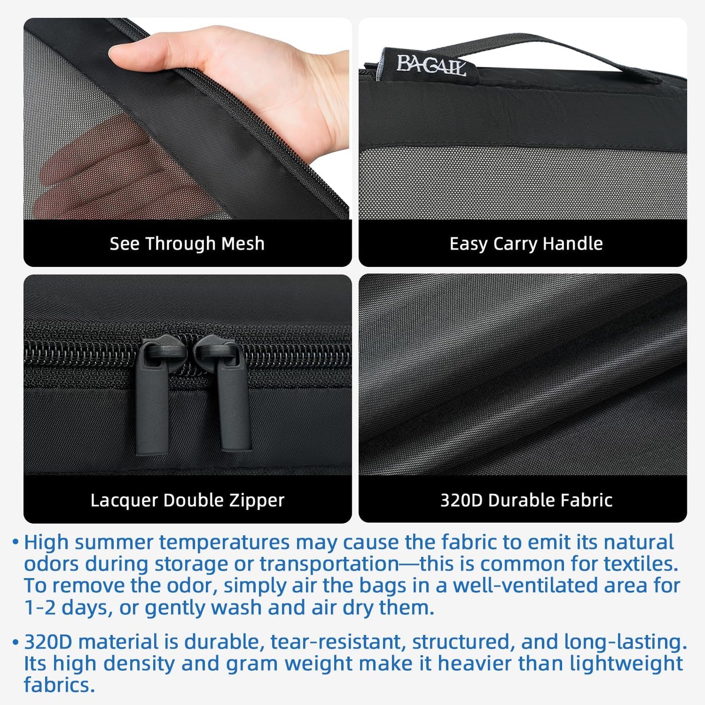 BAGAIL 4 Set/6 Set/8 Set Compression Packing Cubes Travel Accessories Expandable Packing Organizers (Square Mesh, 06-Black)