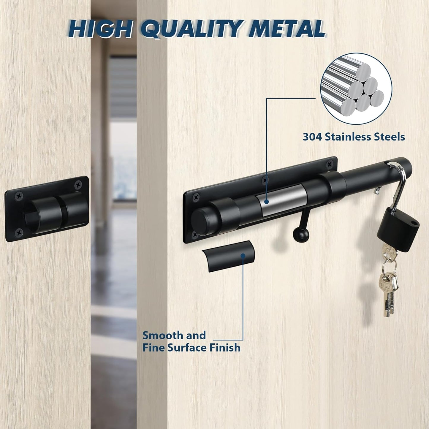 Alise 10 inch Barrel Bolt Latch,Slide Bolt Latch,Heavy Duty Solid SUS304 Stainless Steel Slide Lock for Wooden Fence,Barn Door,Interior or Outdoor Door Matte Black MS9200-B