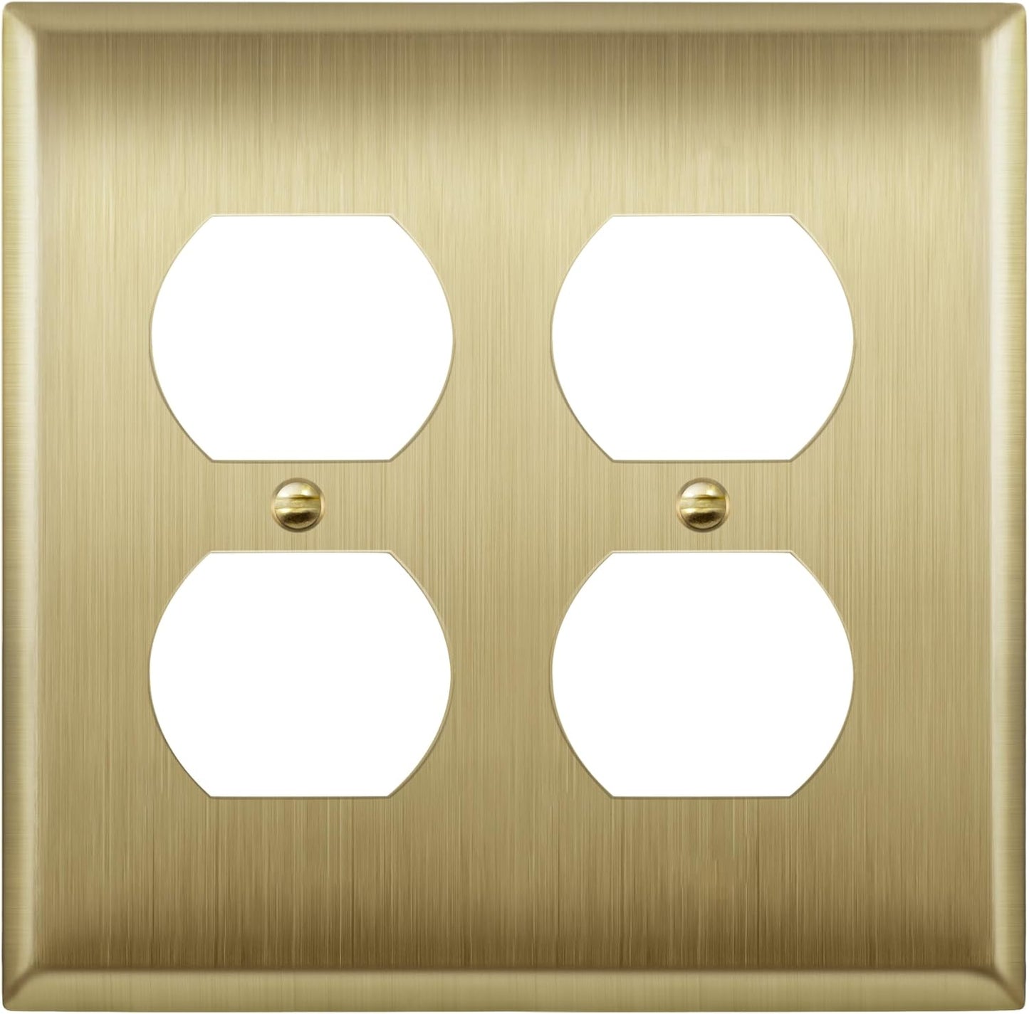 ENERLITES Double Duplex Receptacle Metal Wall Plate, Stainless Steel Outlet Cover, Corrosion Resistant, Size 2-Gang 4.50" x 4.57", Stainless Steel 201, 7722-BB, Brushed Brass, Gold