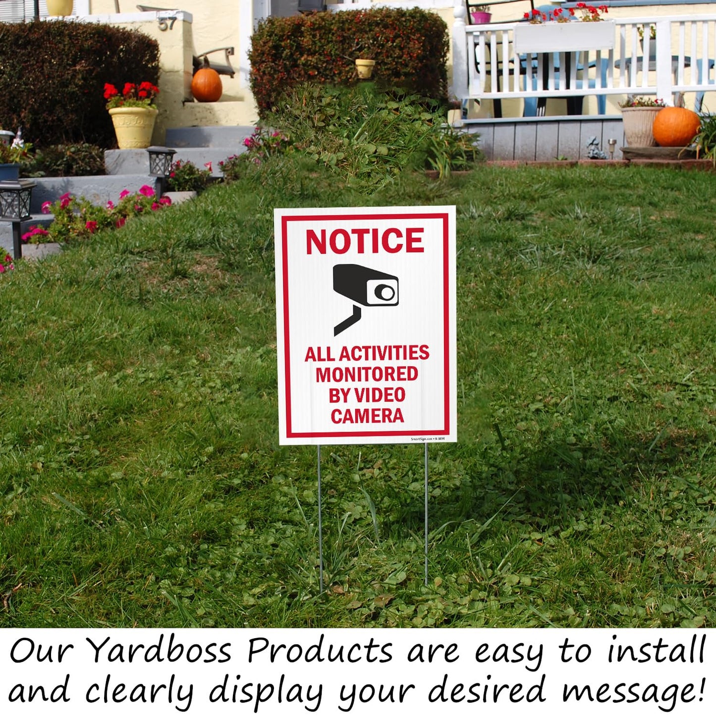 SmartSign (2-Pack) All Activities Monitored By Video Camera Yard Sign with 15" Metal H-Stake 9" x 12", Double Sided Sign with Camera Symbol, 160 mil Thick Corrugated Plastic Lawn Signs, USA-Made