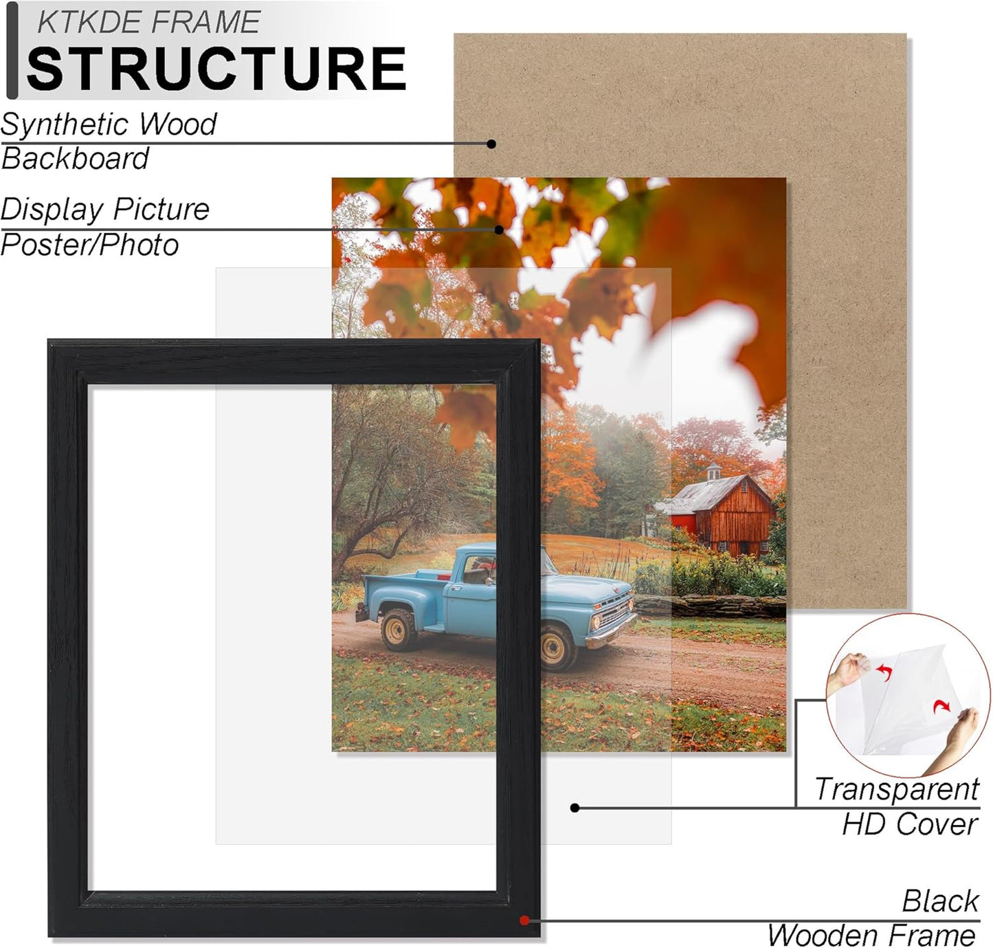 KTKDE 13x19 Picture Frame Set of 5, Wooden frames black, Vertical & Horizontal Wall Hanging for Wall Display,Studio Gallery Photo Frame for Photos, Posters & Art Prints