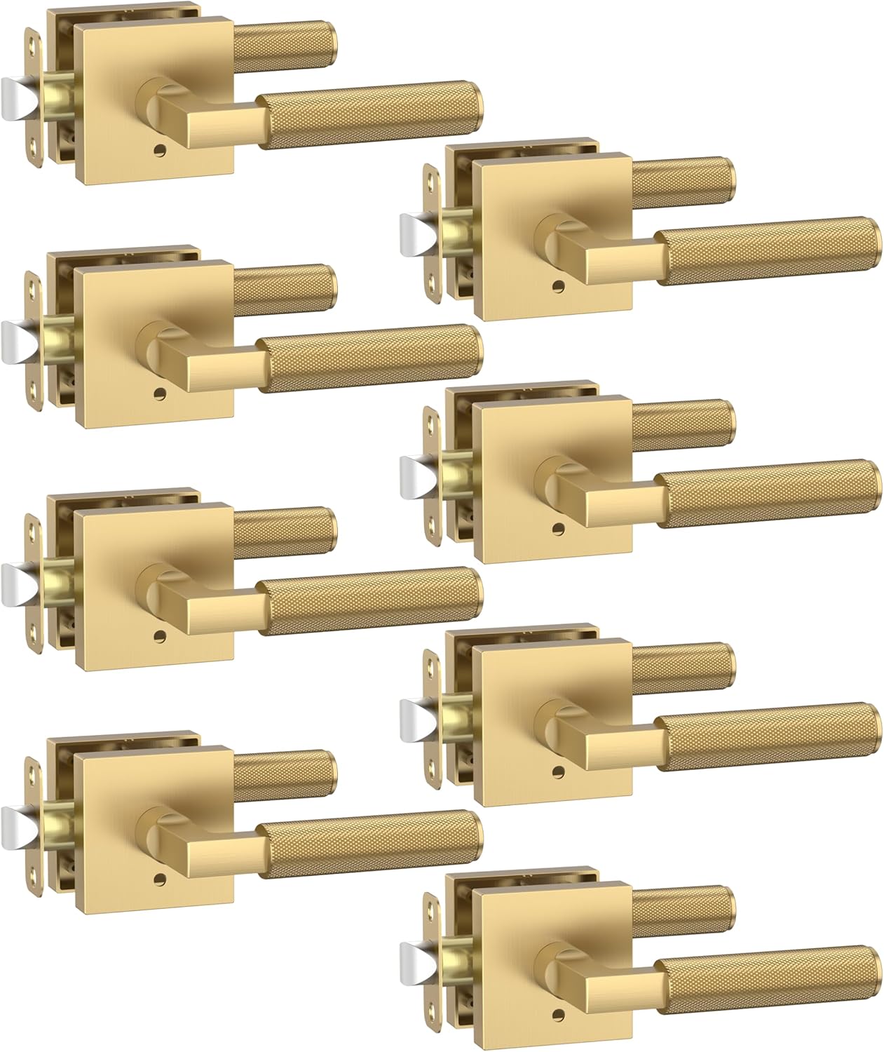 Asidrama 8 Pack Champagne Bronze Privacy Door Handles, Door Lever with Door Knobs Indoor for Bedroom or Bathroom, Heavy Duty Door Handles Interior with Locks for Left Right Sided Doors
