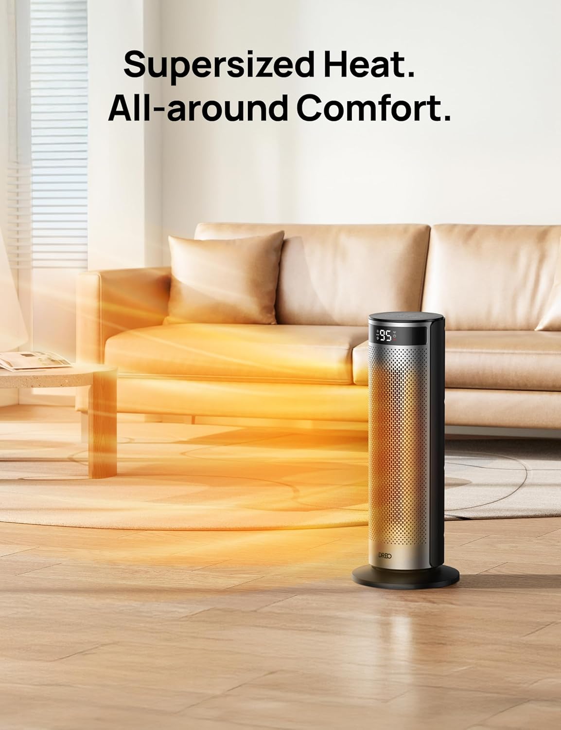 Dreo Space Heater for Large Room, 20 Inch Electric Heaters for Indoor Use, 8 Safe Protection Tower with Dreo FortPlug, 70° Oscillation, PTC Ceramic with Remote, Quiet, 12H Timer, Bedroom, Office