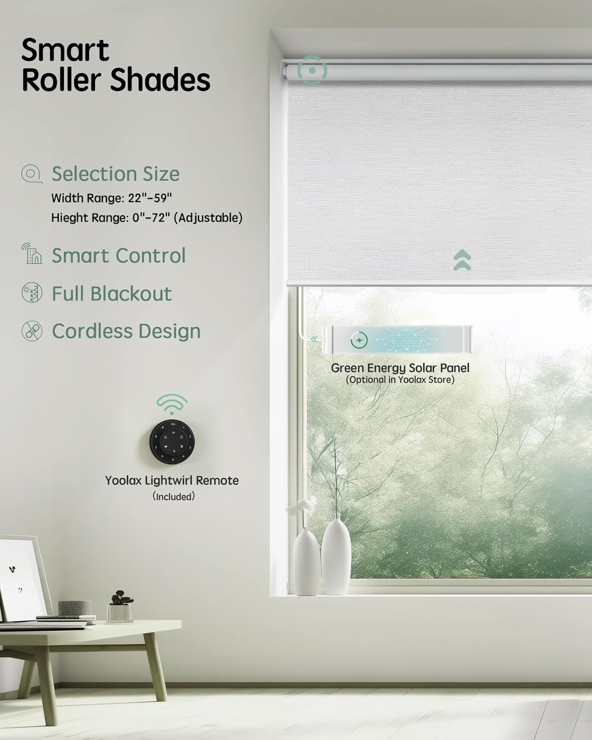 Yoolax Motorized Blinds with Remote, Blackout Smart Blinds for Windows Motorized Roller Shades, Automatic Window Blinds Directly Compatible with Alexa Electric Blinds (Jacquard White, 31" W x 72" H)