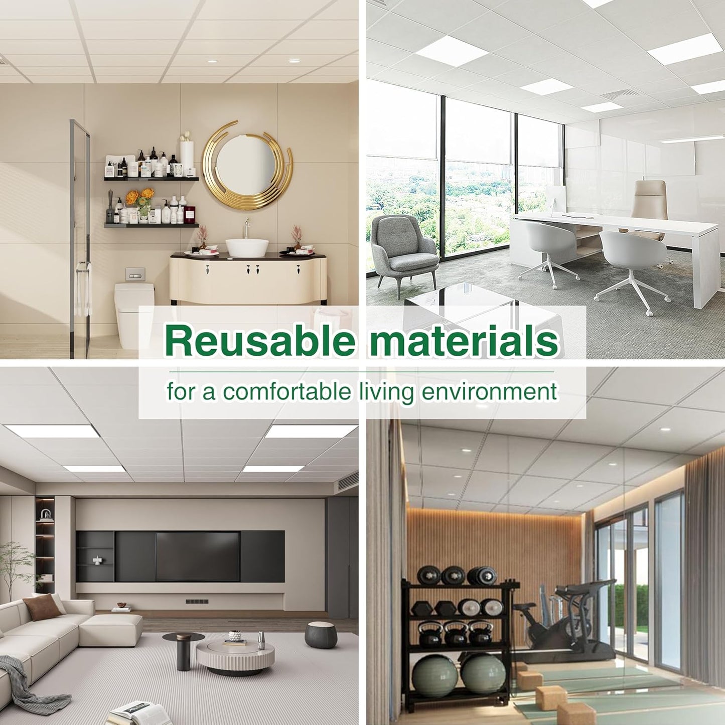 NEWPEAS Smooth Drop Ceiling Tiles 2ft x 2ft - Premium PVC to Prevent Breakage - Waterproof, Fire-Rated, Easy Drop-in Installation - Ceiling Tiles 24" x 24", White, 12-Pack Cover 48 Sq. Ft