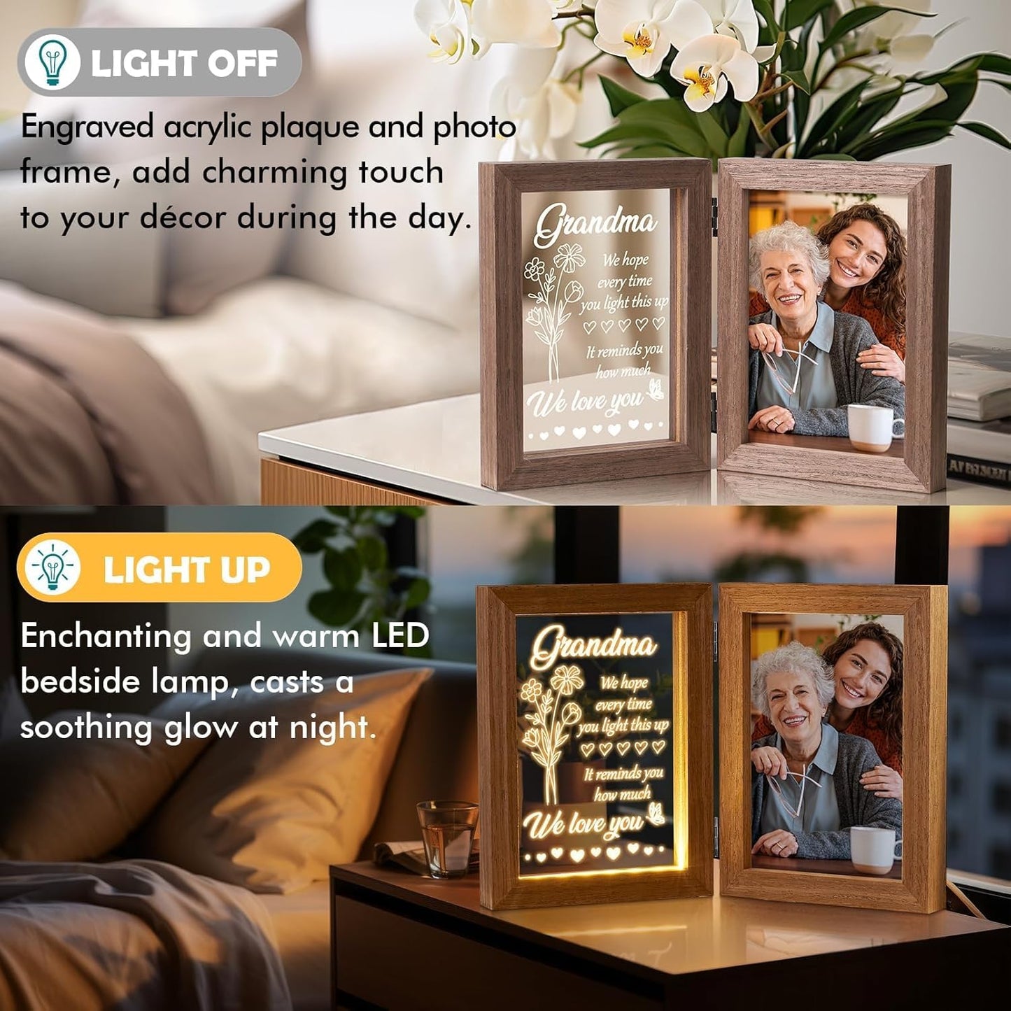 Grandma Gifts Christmas Gifts for Grandma from Granddaughter Grandson Grandkids, LED Night Light with Grandmother Picture Frame 5x7, Personalized Gift for Nana Grandmother Gigi Granny Birthday Gift