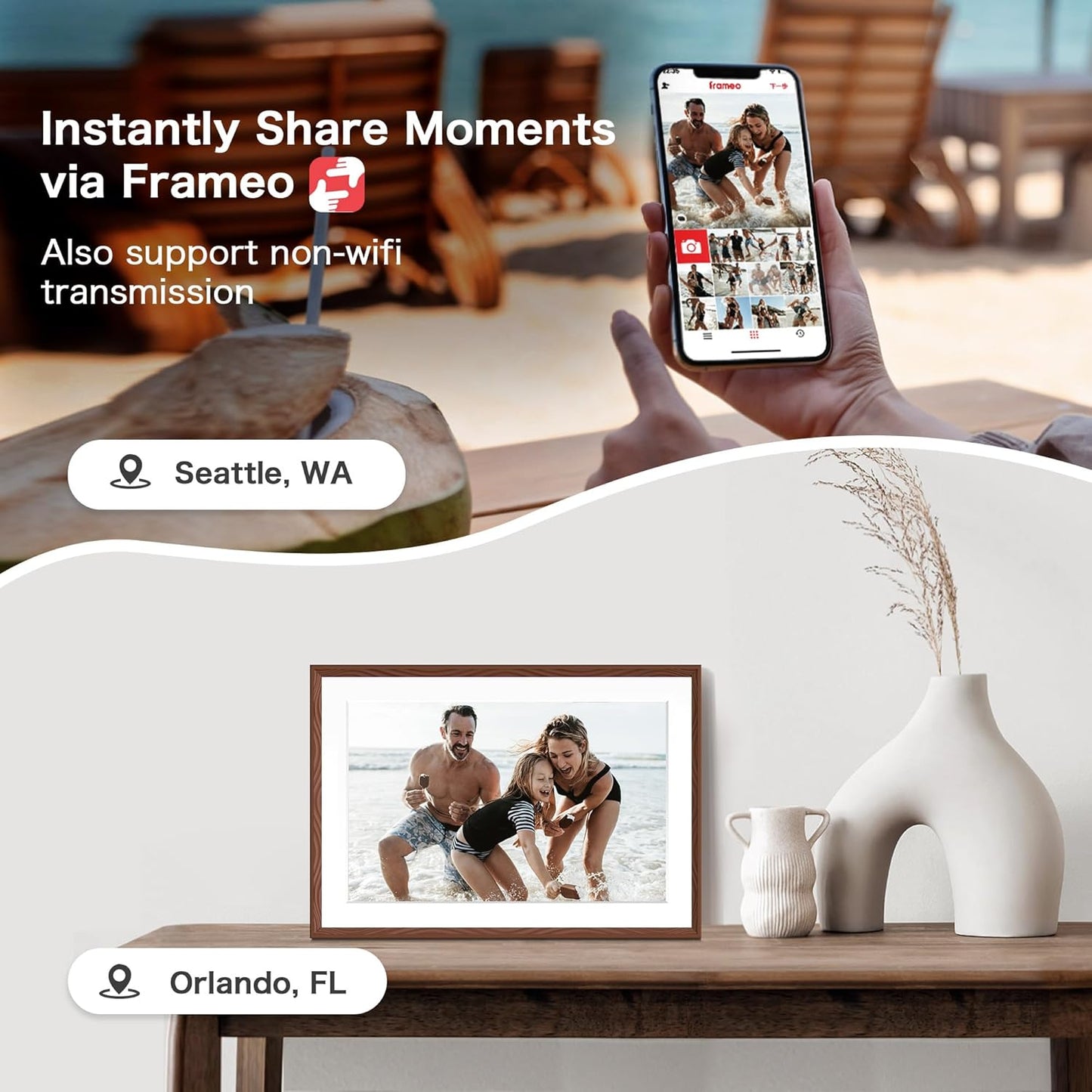 Digital Picture Frame, 10.1'' Frameo Digital Frame Wifi, 32GB Memory, 1280*800 HD Touch Screen Digital Photo Frame, Wall Mountable, Share Instantly, Birthday Gifts for Women, Mom Gift, Chocolate Brown