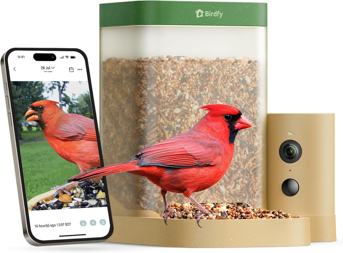 Birdfy Smart Bird Feeder with Camera for Rookie, Camera Bird Feeder Dual Night Vision, AI Recognition IP66 Waterproof for BirdLovers, 1.3L Capacity (AI by Subscription)