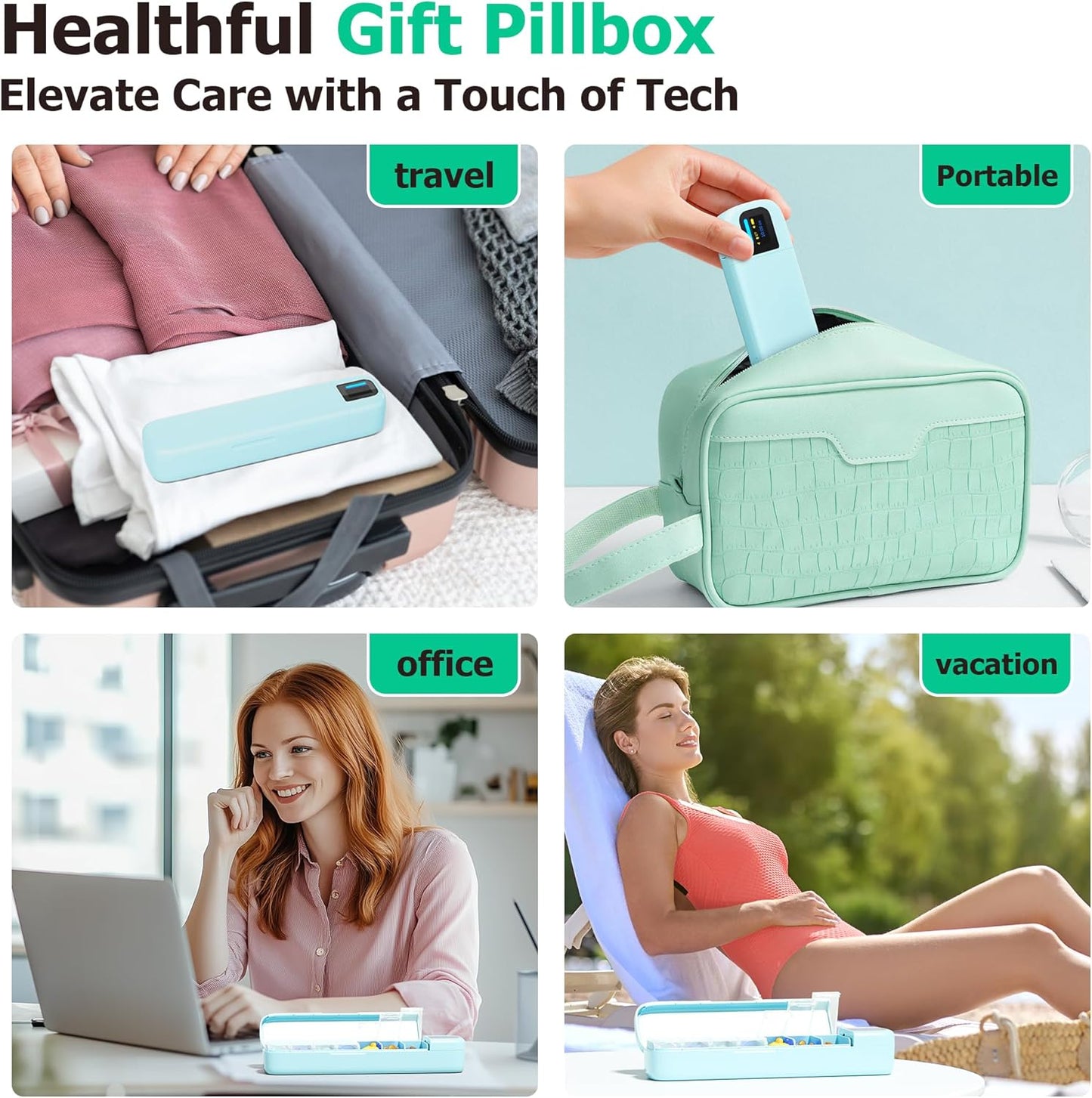 Daviky Smart Pill Organizer with Alarm, Bluetooth Daily Once a Day Pill Box 7 Day with APP, Weekly Travel Pill Case, Portable Pill Reminder for Medicines, Supplements and Vitamins(Green)