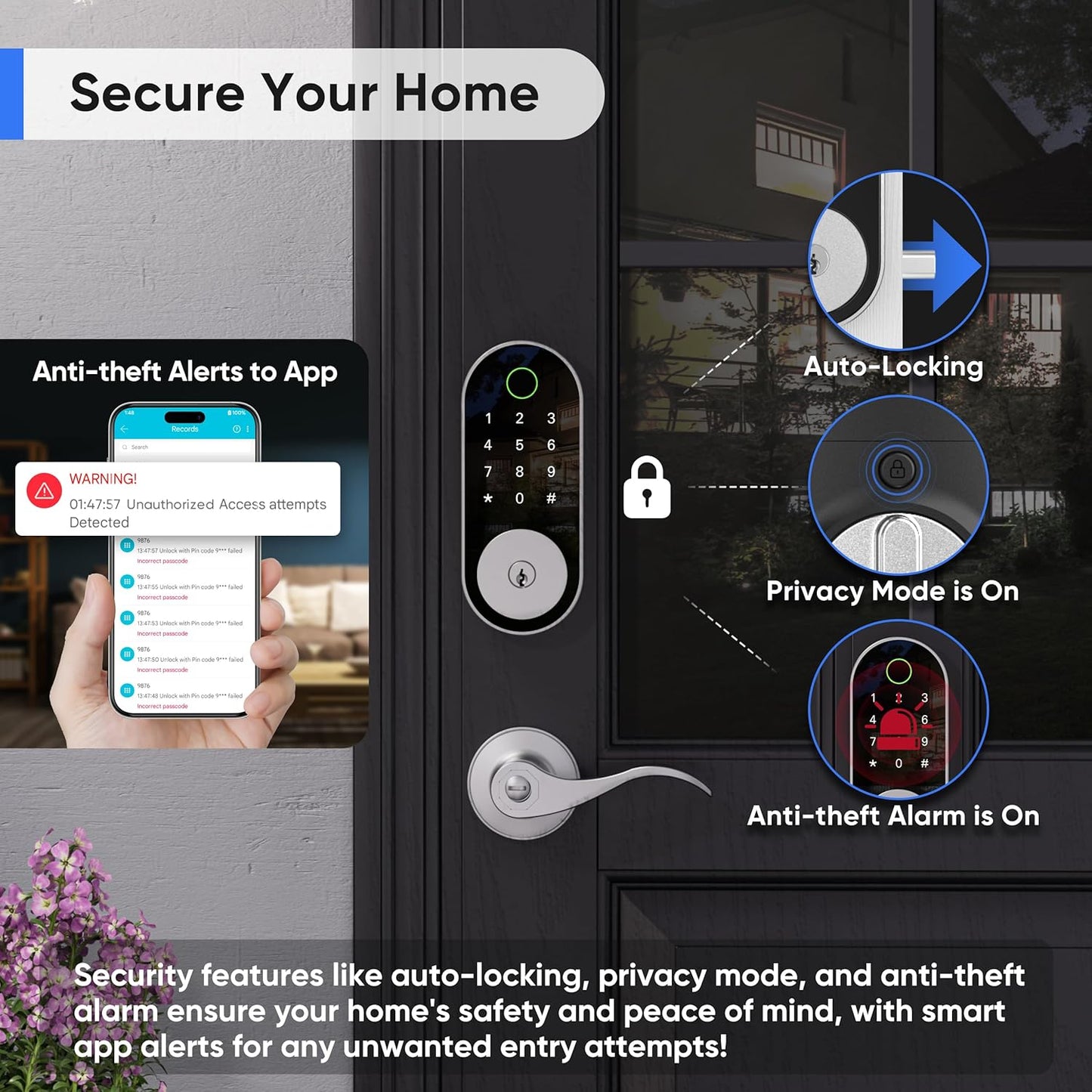 Bluetooth Fingerprint Smart Deadbolt Lock with Keypad – Fits Most US Doors, DIY Install, Keyless Entry: Code, FOB, Auto-Lock. Ideal for Home, Airbnb & Rental, Kids & Seniors. Alexa & Google Compatible