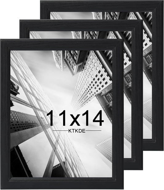KTKDE 11x14 Picture Frame Set of 3,Black Wooden frames, Vertical & Horizontal Wall Hanging for Wall Display,Studio Gallery Photo Frame for Photos, Posters & Art Prints