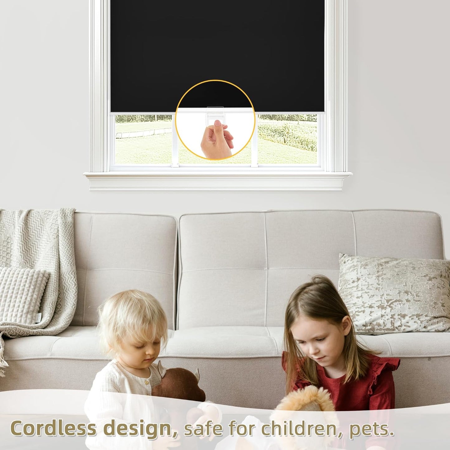 ChrisDowa Cordless Blackout Roller Shades for Windows, Thermal Insulated UV Protection Pull Down Shades, Total Blackout Window Blinds for Home, Office, Bedroom, Door (57" W x 72" H, Black)