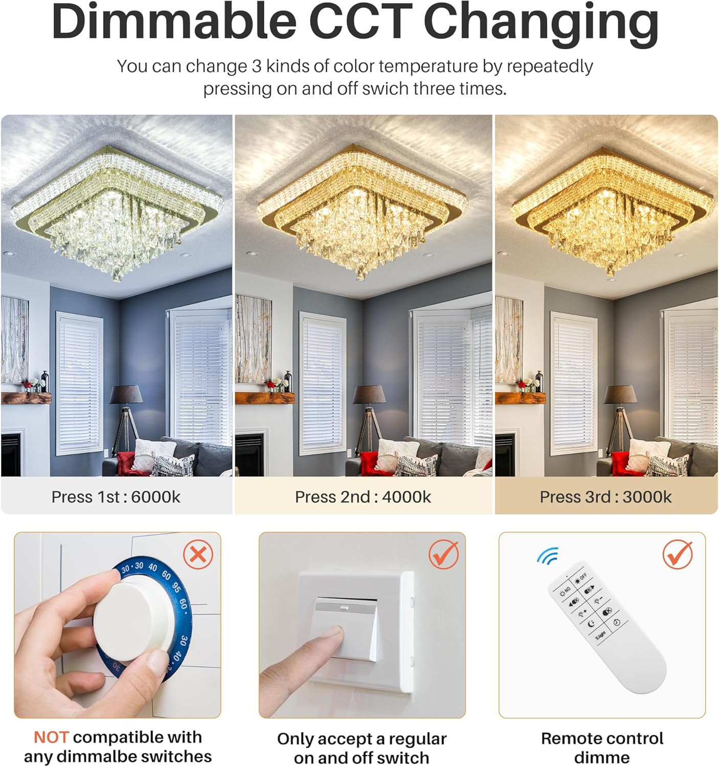 Elegant LED Gold Crystal Raindrop Ceiling Light,24 Inch Square Flush Mount Chandelier with Remote for Living Room Kitchen Island Bedroom Hallway Entryway Foyer (Dimmable)