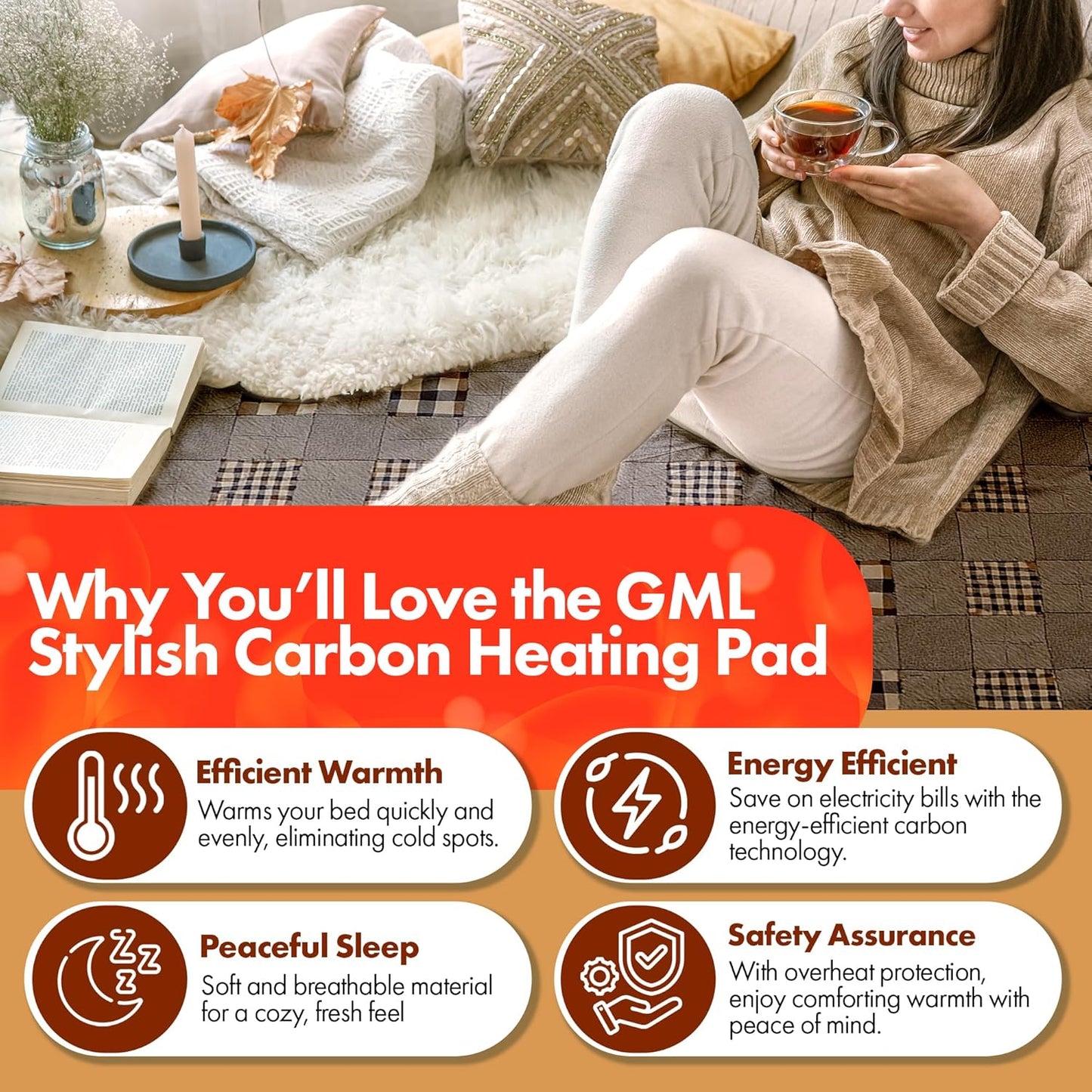 GML Bedding Heated Mattress Pad Electric - Soft Bed Warmer Heating Blanket Cover with Smart Controllers for Relieving Body Aches, Camping or Winter Use, Washable for Home or Travel - Twin Size 71x35