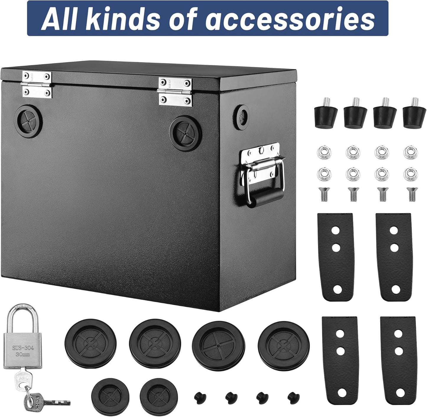 Heavy Duty Steel Battery Box for Group 27 Battery - Car/RV/Marine/Trolling Motor Relocation Kit with Lock & Sealing Gaskets