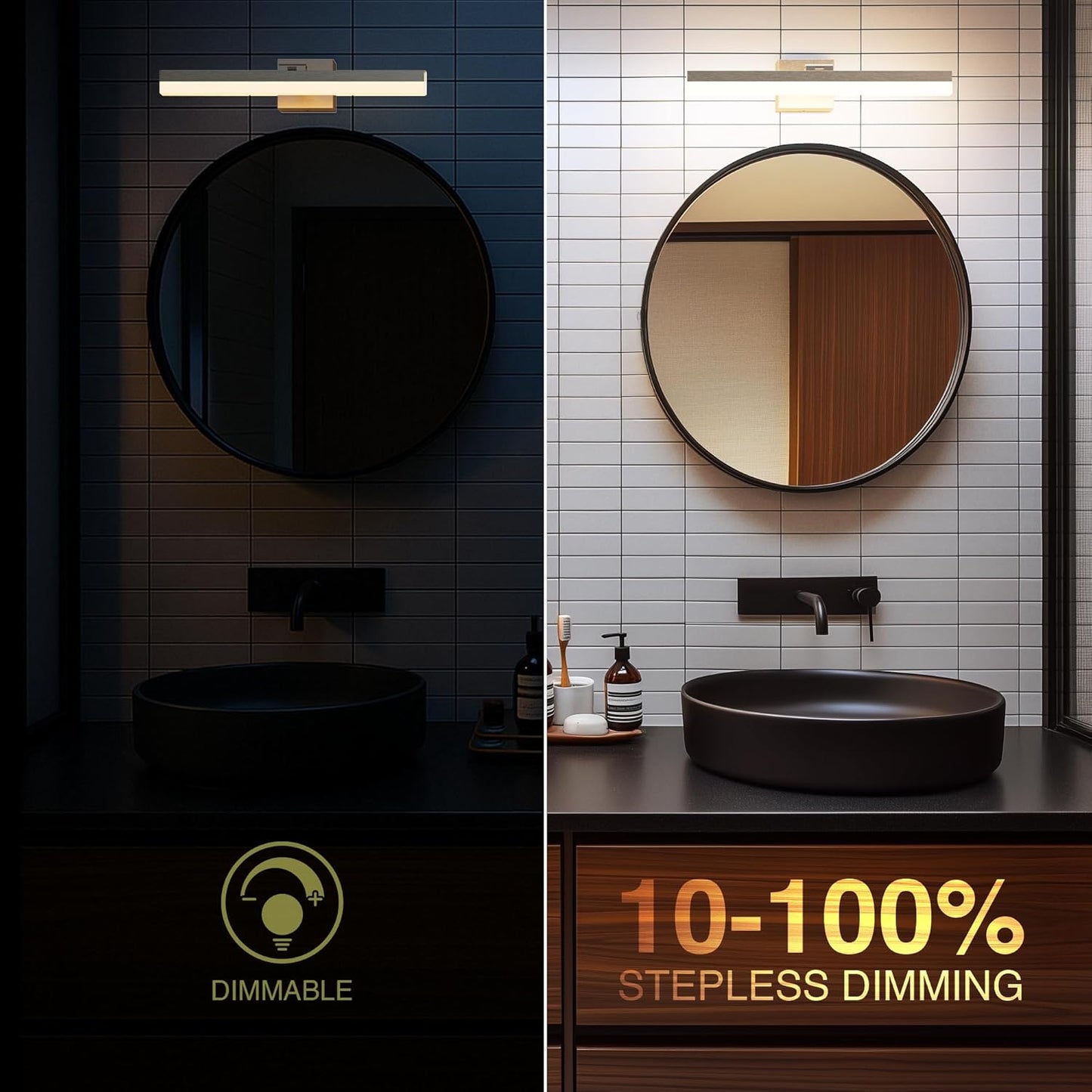 ZAGO 24 Inch Bathroom Vanity Light Fixtures Over Mirror - LED Modern Rotational Wall Mounted Adjustable Hardwired Picture Lighting Bar with 5CCT Switchable, ETL & Damp Rated, Black, 2-Pack