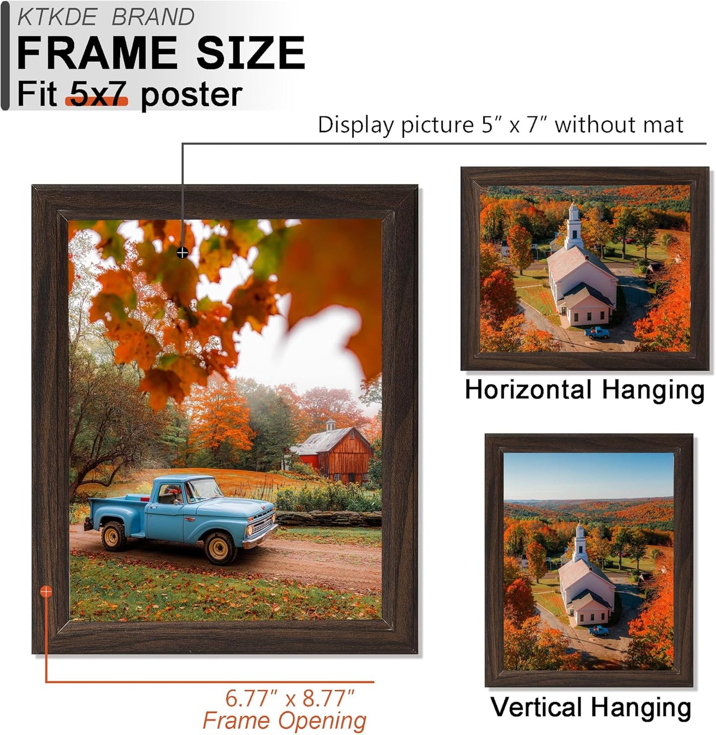 KTKDE 5x7 Picture Frame Set of 5, Wooden frames Walnut, Vertical & Horizontal Wall Hanging for Wall or Tapletop Display,Studio Gallery Photo Frame for Photos, Posters & Art Prints