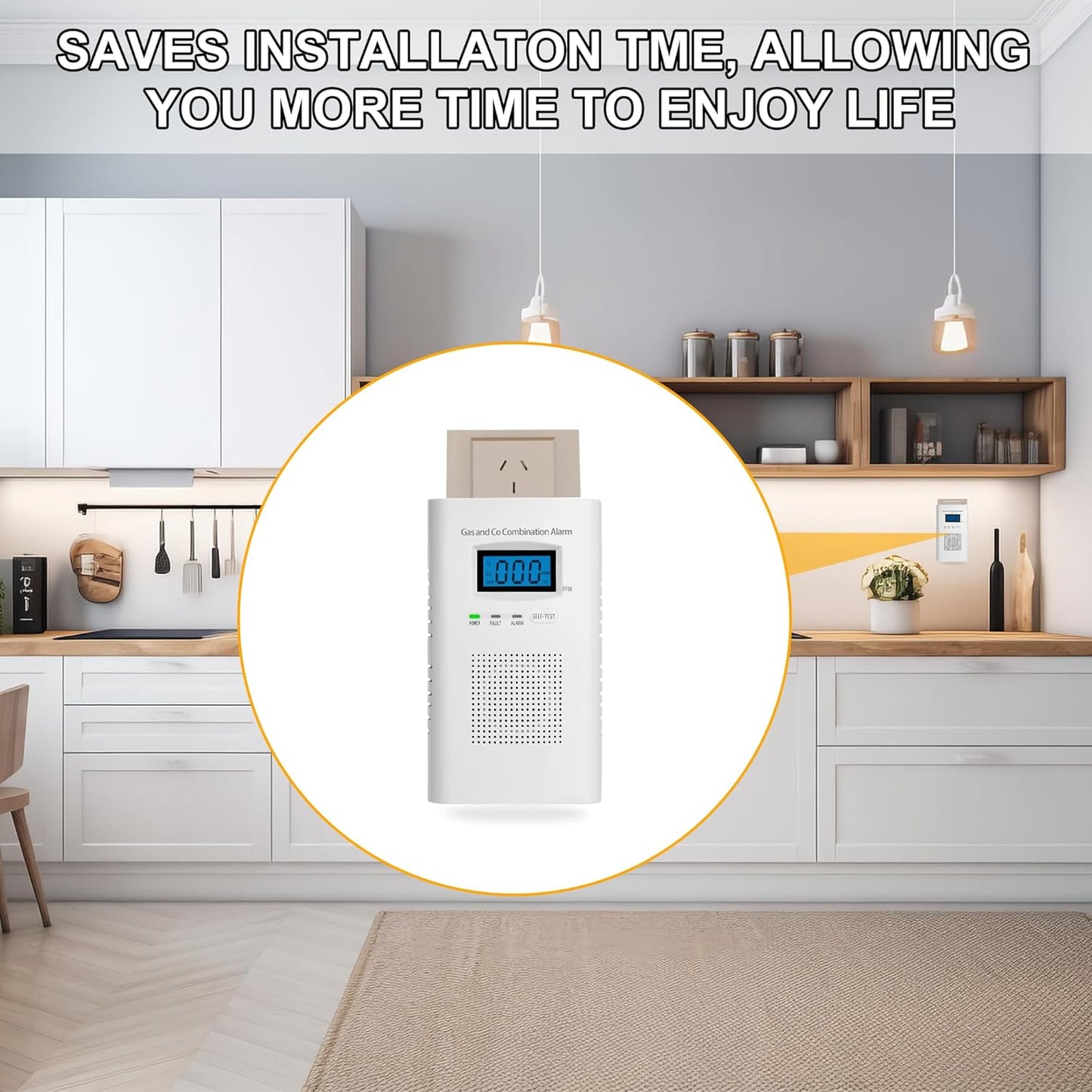 2 Pack Combination Gas & Carbon Monoxide Detectors - Plug in CO Alarm & Natural Gas Detector with Digital Display, CO Detector & Combustible Gas Detector for Home, Easy to Read