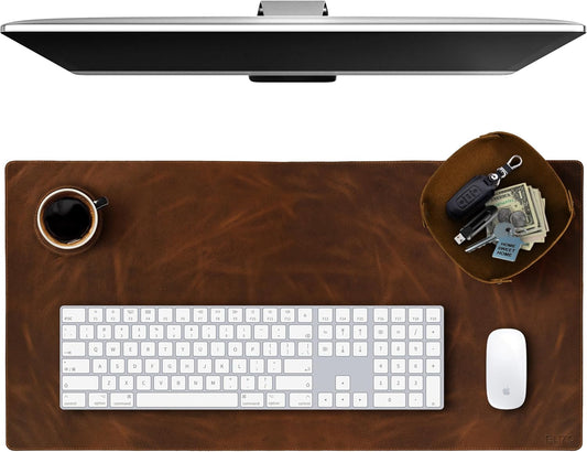 Elizo Real Leather Desk Mat Set (32x16) Large Desk Cover Desk Blotter Protector Computer Gaming Mouse Pad Table Laptop Office Desktop Accessories